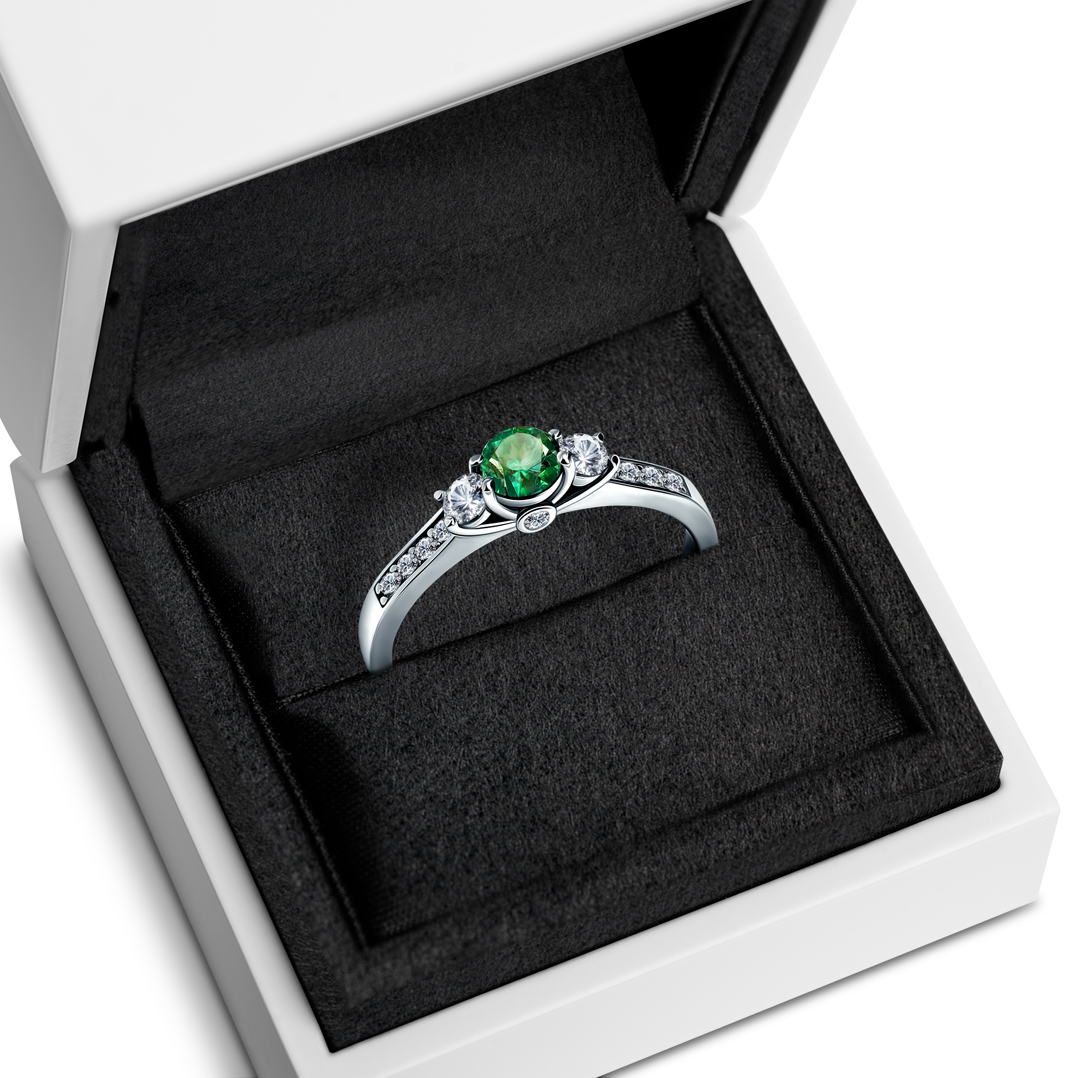 Pierścionek zaręczynowy Dream: białe złoto, szmaragd