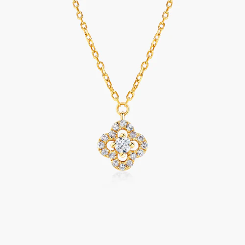 Naszyjnik kwiat złoty 585 z białymi diamentami 0.08ct 45 cm