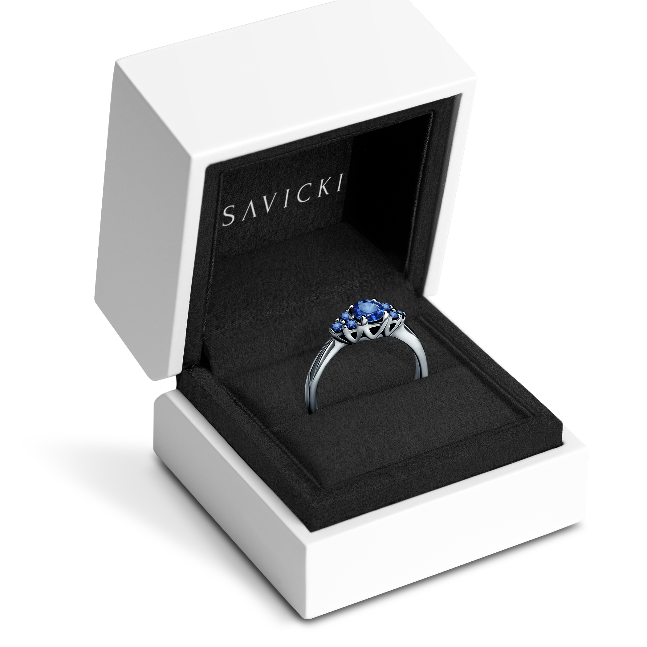 Pierścionek zaręczynowy Fairytale: białe złoto, niebieski szafir