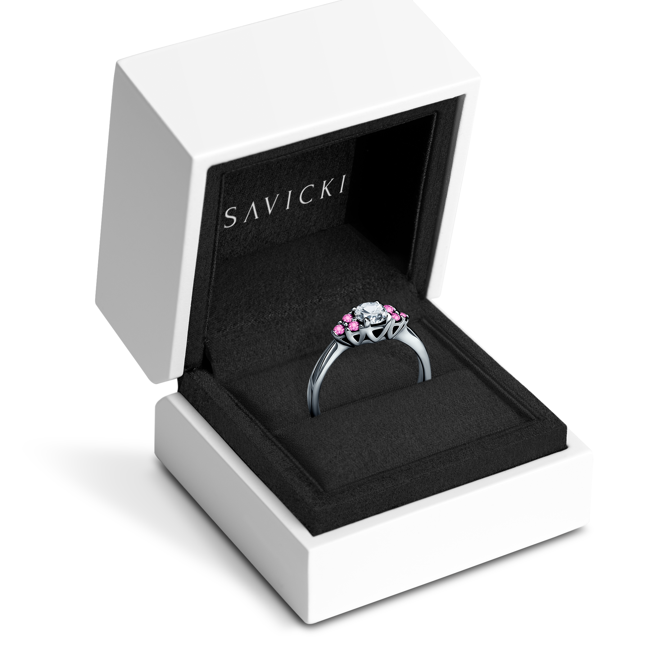 Pierścionek zaręczynowy Fairytale: białe złoto, biały szafir