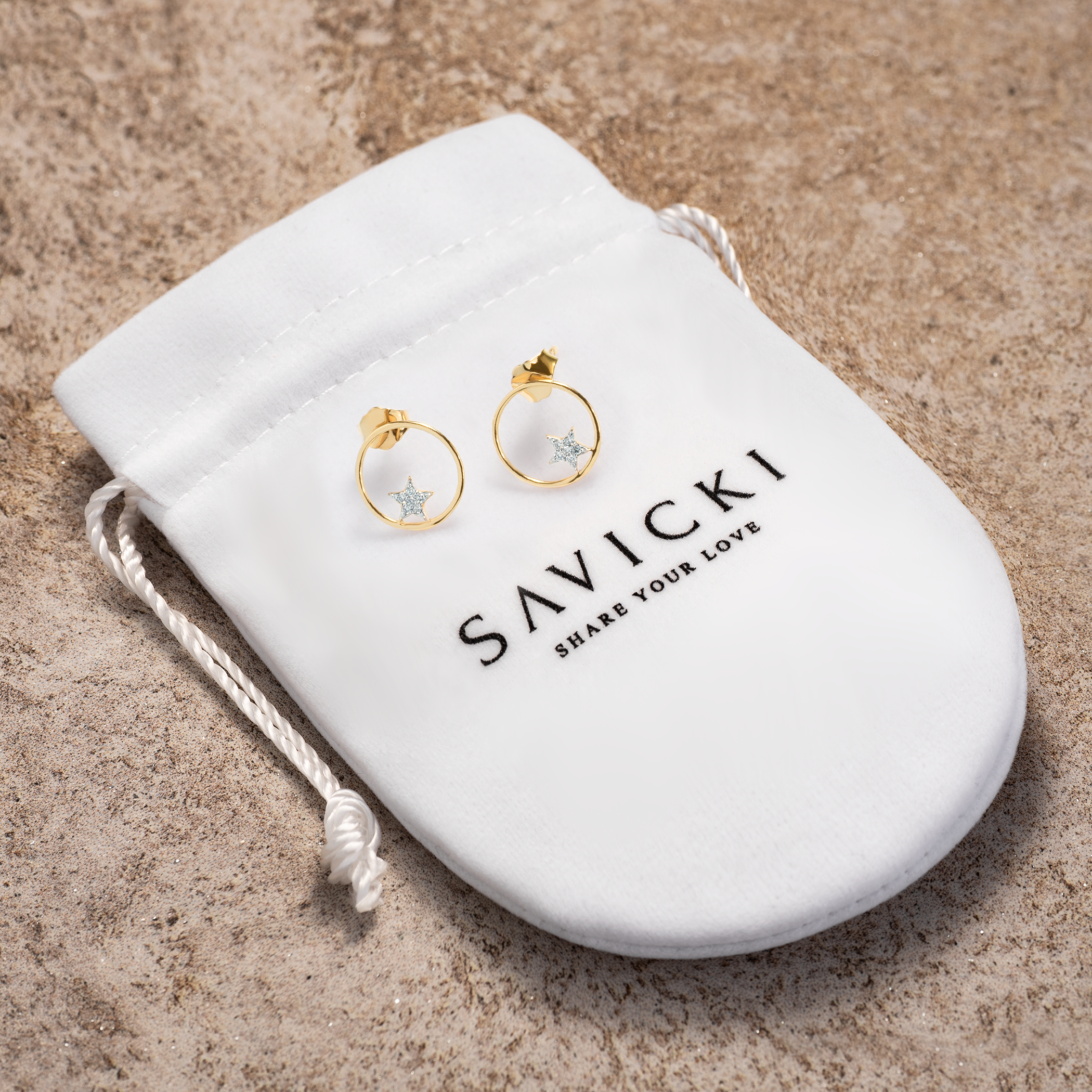 Kolczyki koła, gwiazdki Savicki: złote, diamenty - 3