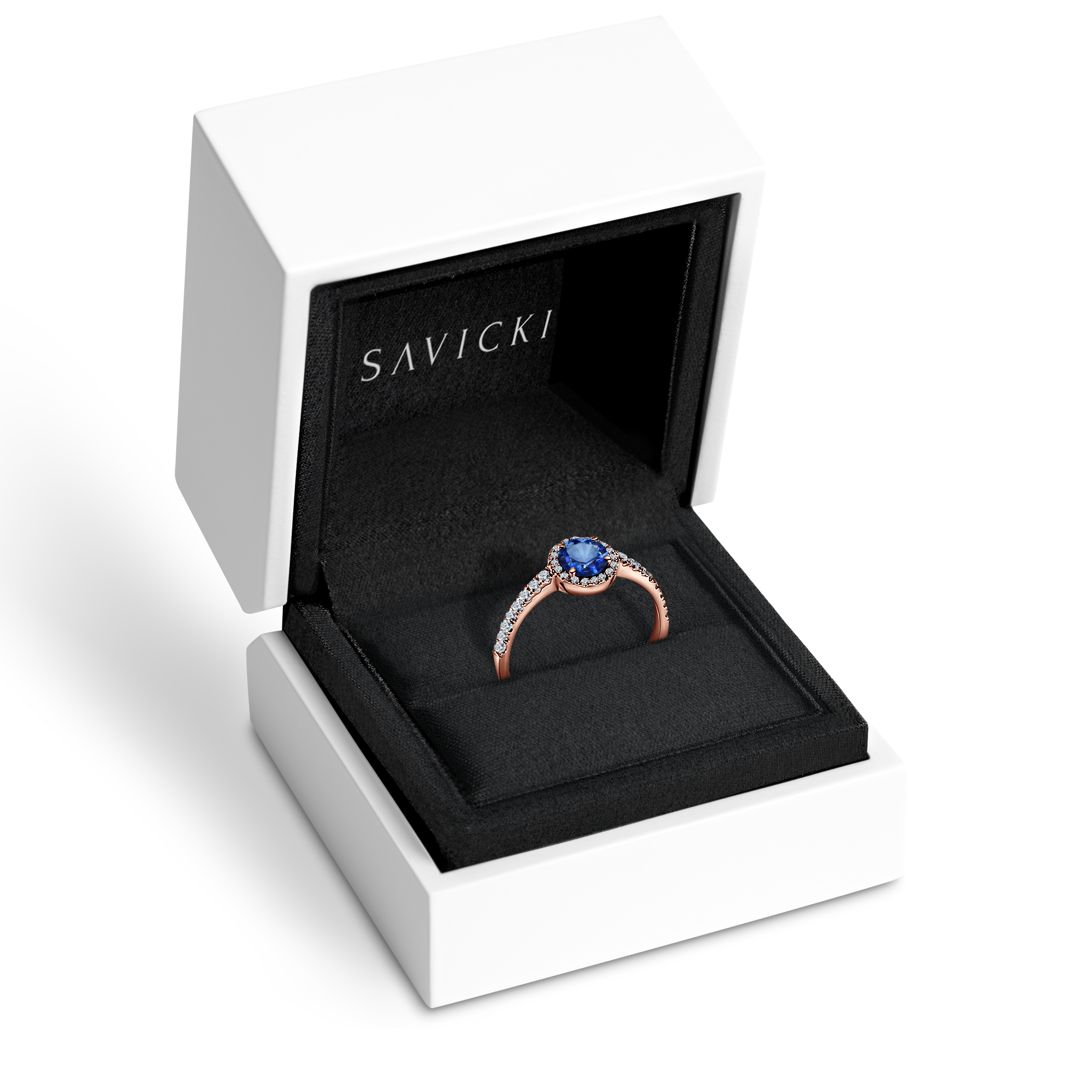 Pierścionek zaręczynowy This is Love: różowe złoto, niebieski szafir