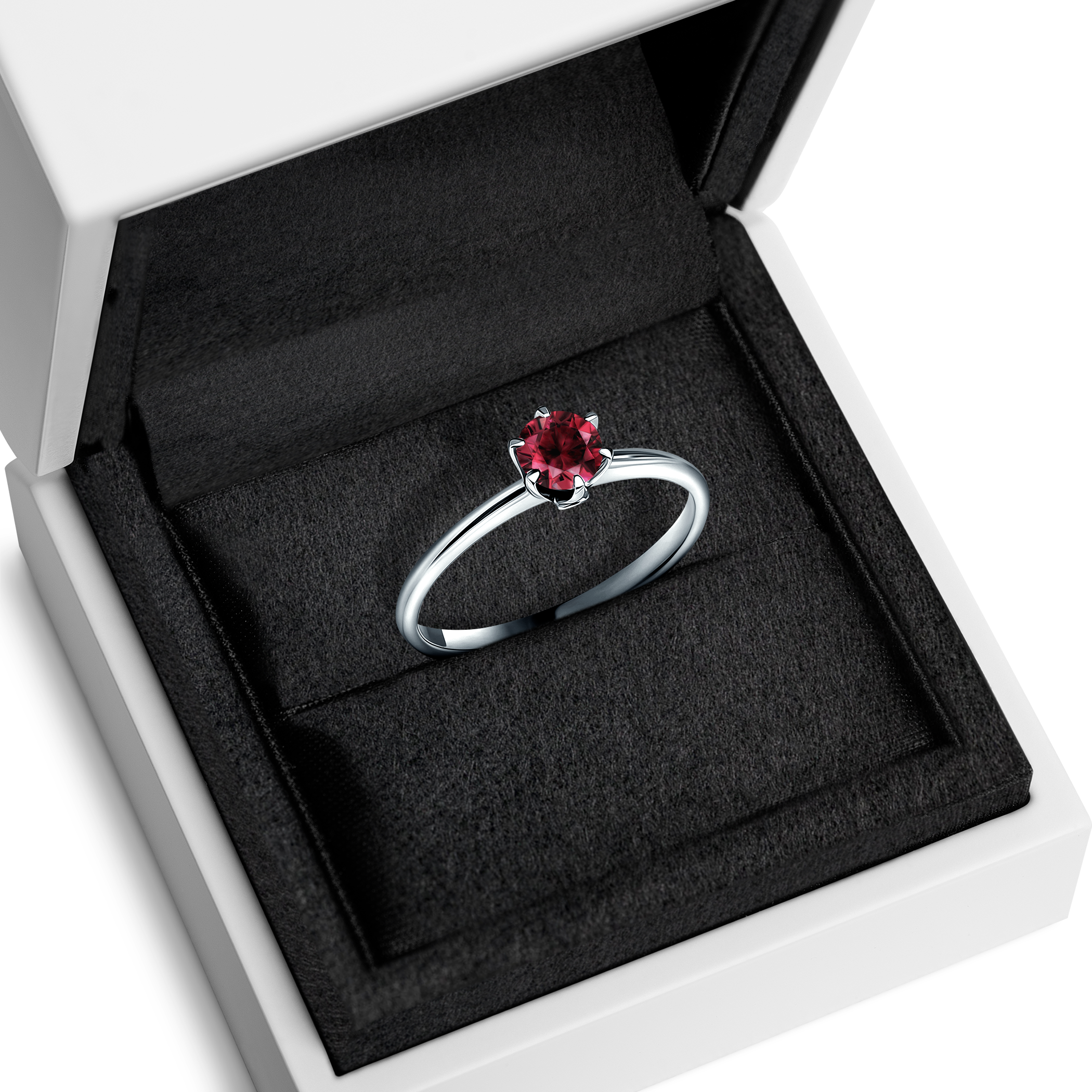 Pierścionek zaręczynowy The Journey: białe złoto, rubin