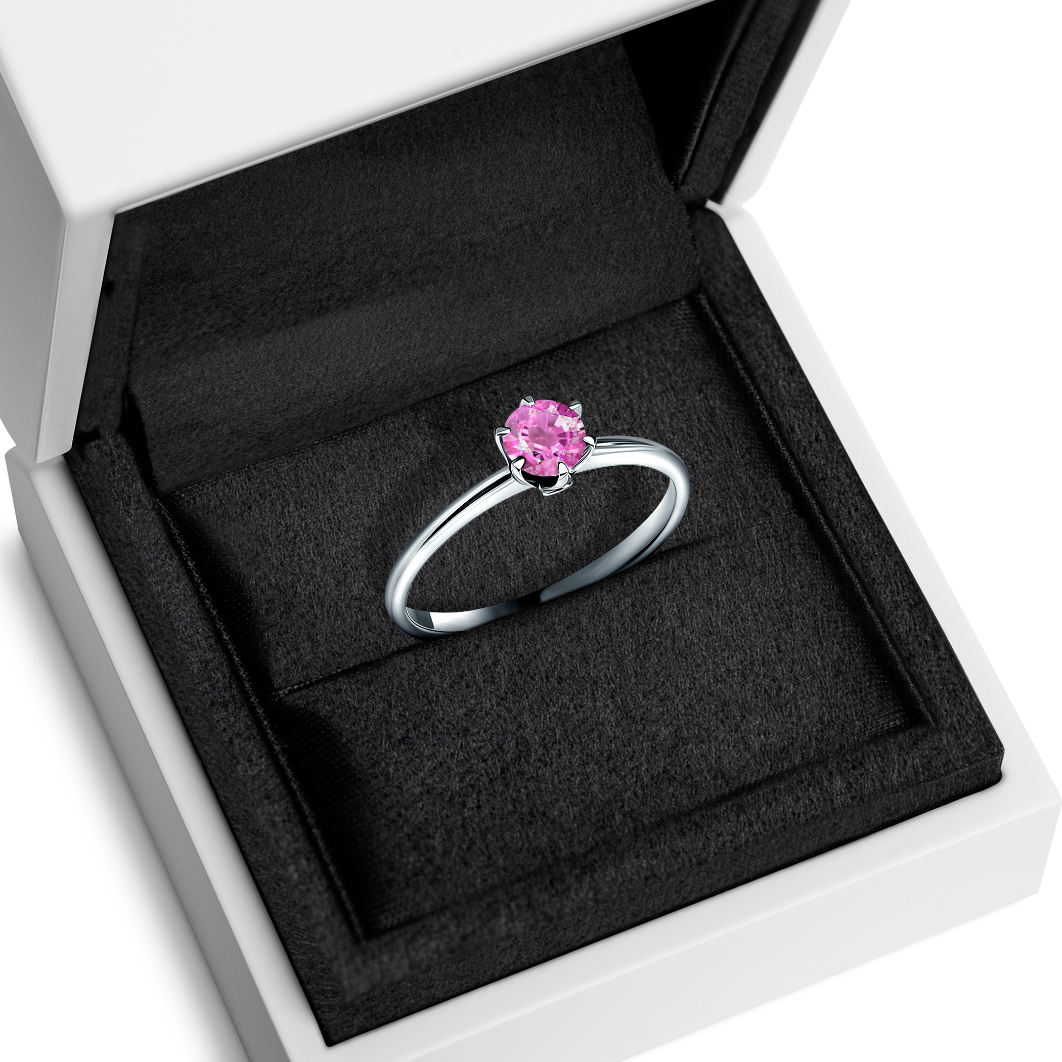 Pierścionek zaręczynowy The Journey: białe złoto, różowy szafir
