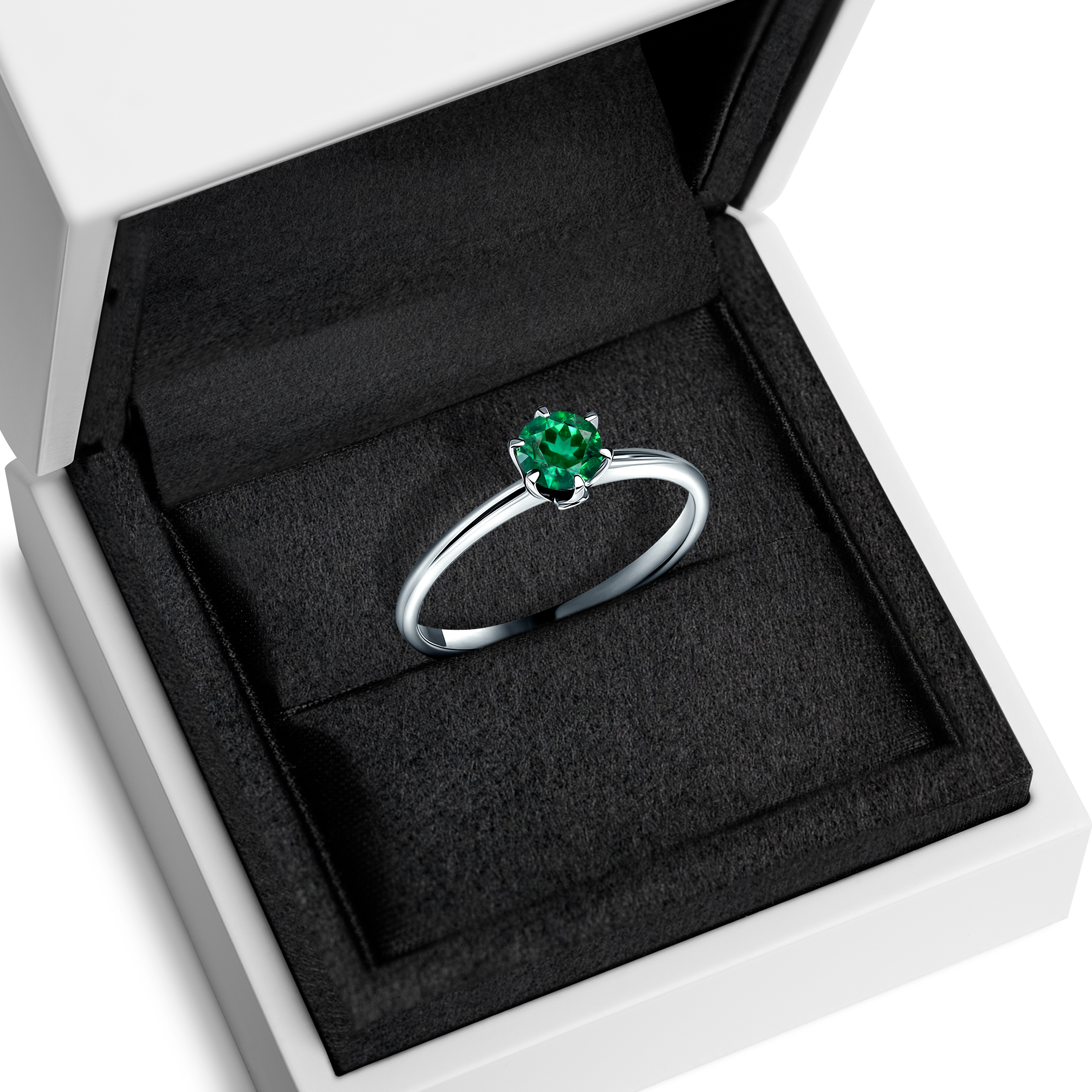 Pierścionek zaręczynowy The Journey: białe złoto, szmaragd