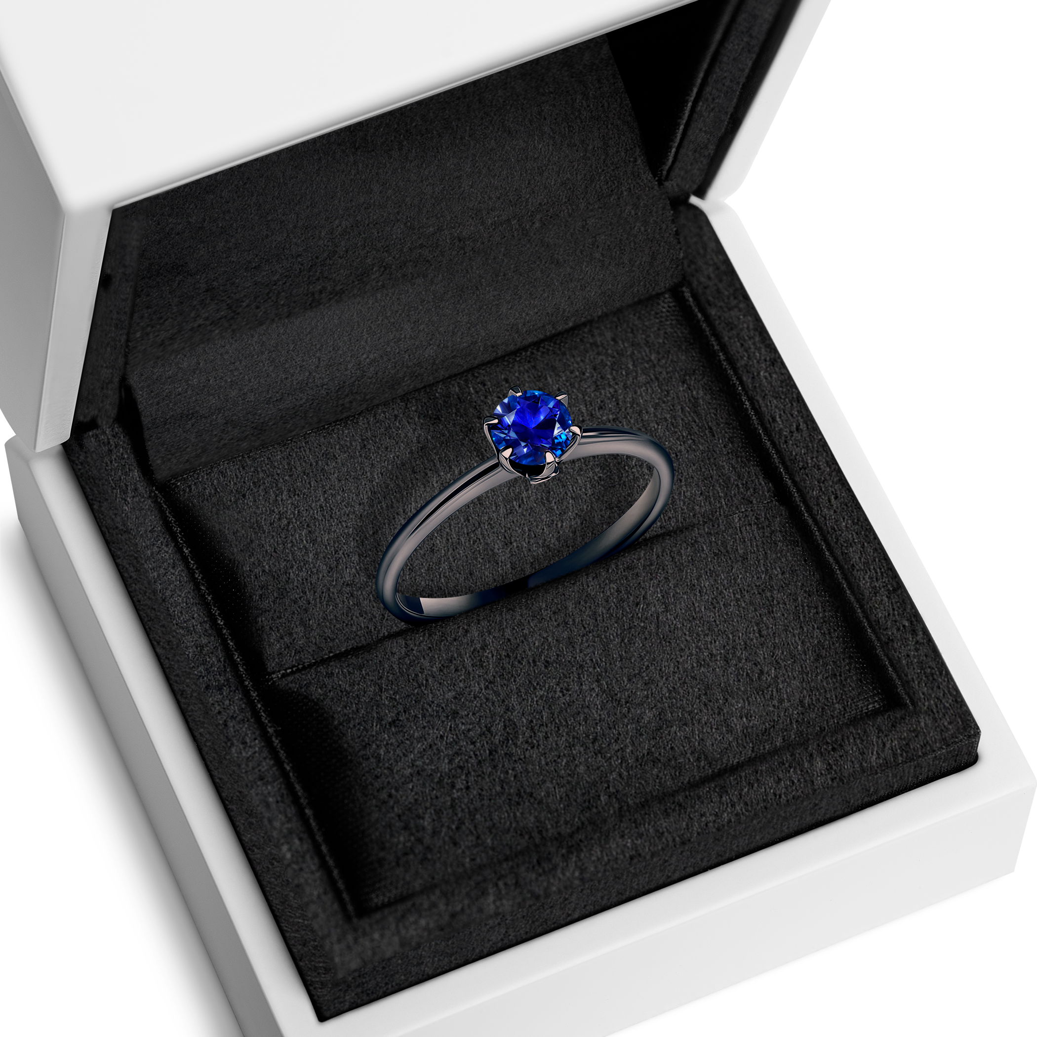 Pierścionek zaręczynowy The Journey: czarne złoto, niebieski szafir