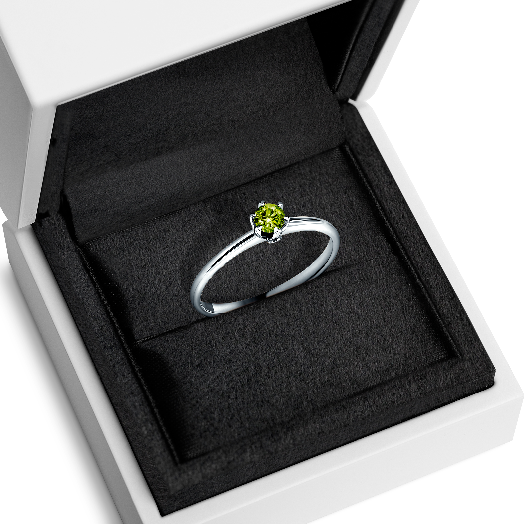 Pierścionek zaręczynowy The Journey: białe złoto, zielony diament