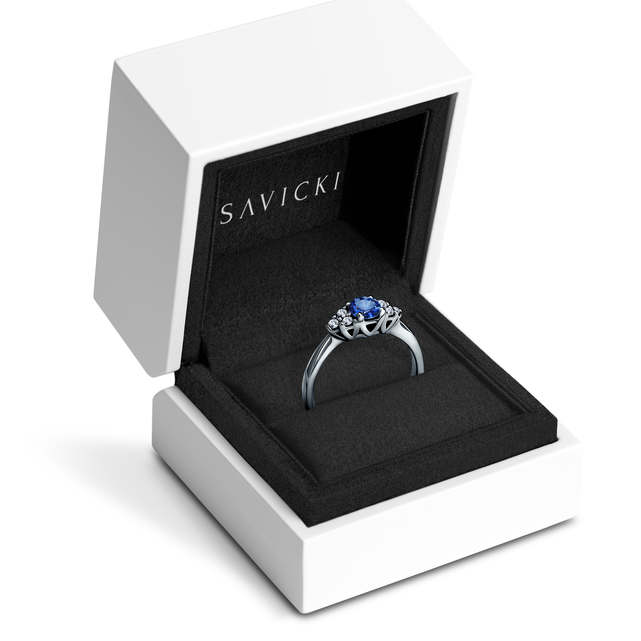 Pierścionek zaręczynowy Fairytale: białe złoto, niebieski szafir