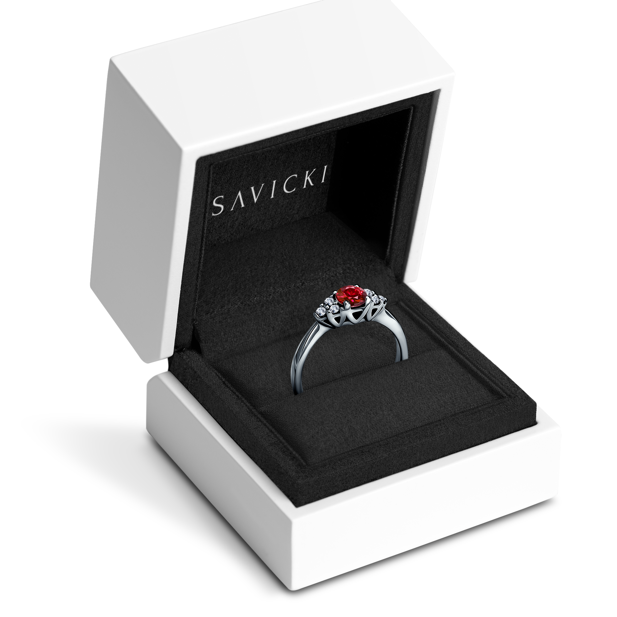 Pierścionek zaręczynowy Fairytale: białe złoto, rubin