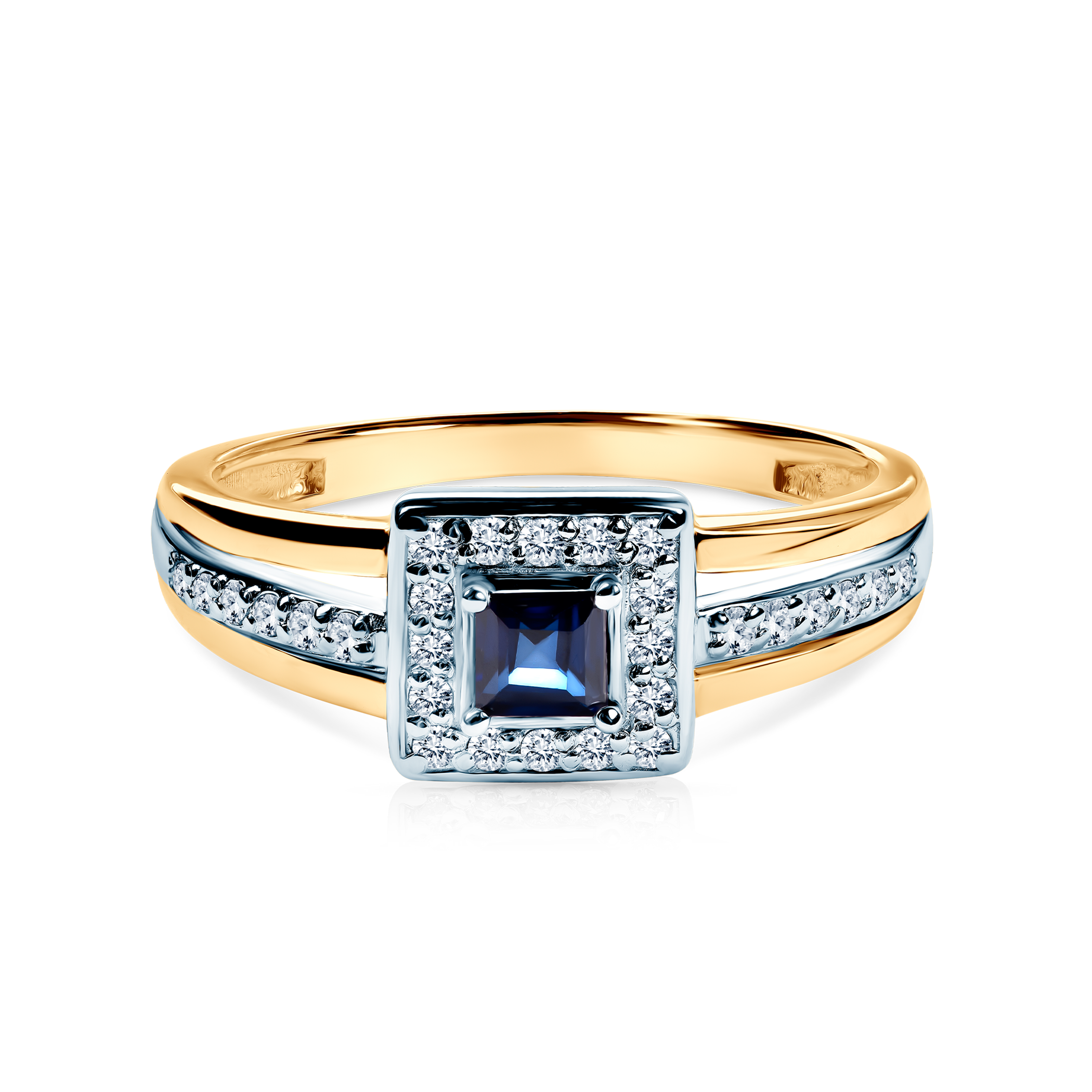 Pierścionek zaręczynowy Savicki: złoto, niebieski szafir, diamenty