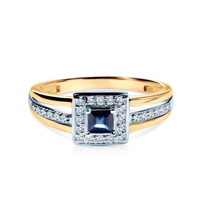 Pierścionek zaręczynowy Savicki: złoto, niebieski szafir, diamenty