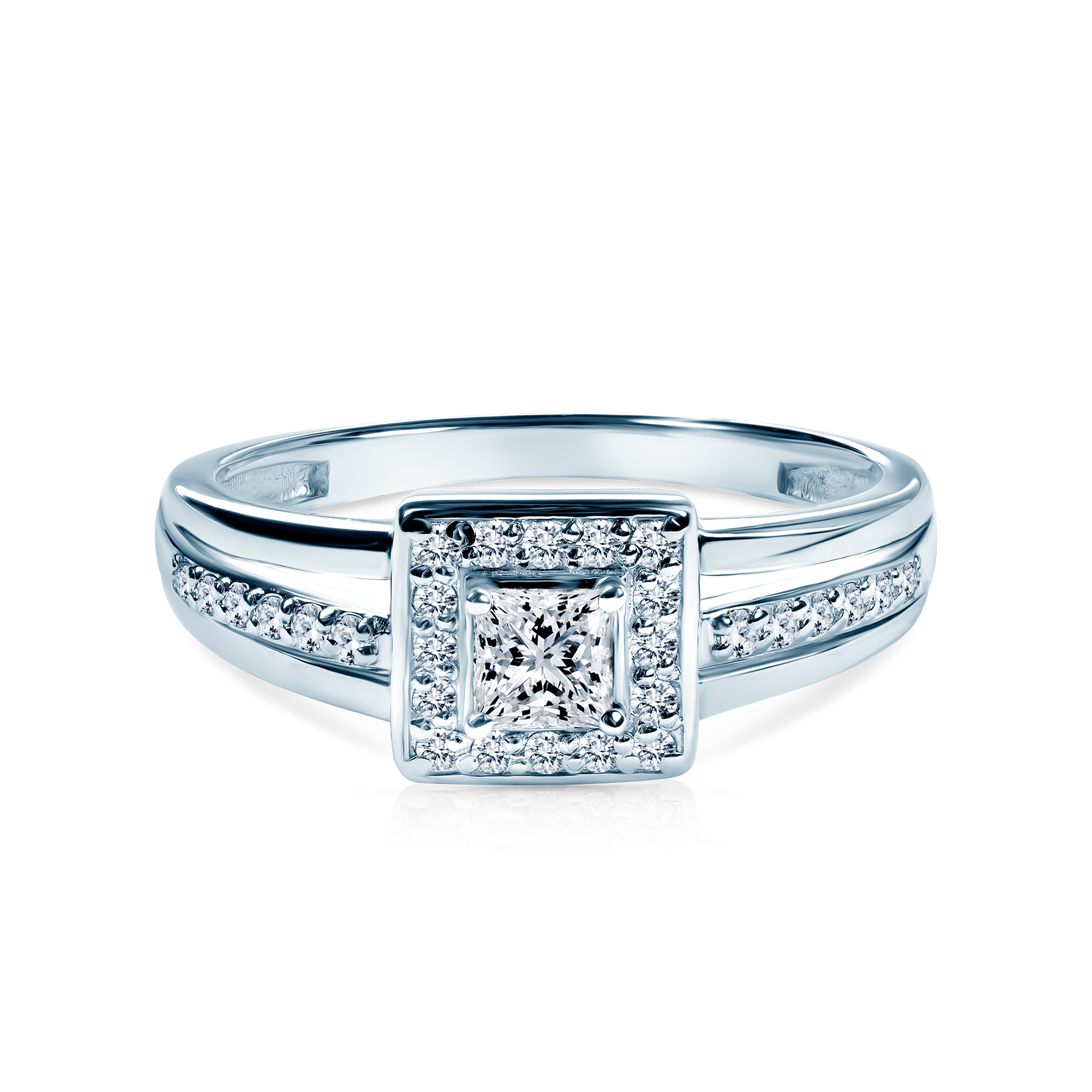 Pierścionek zaręczynowy Savicki: białe złoto, diamenty