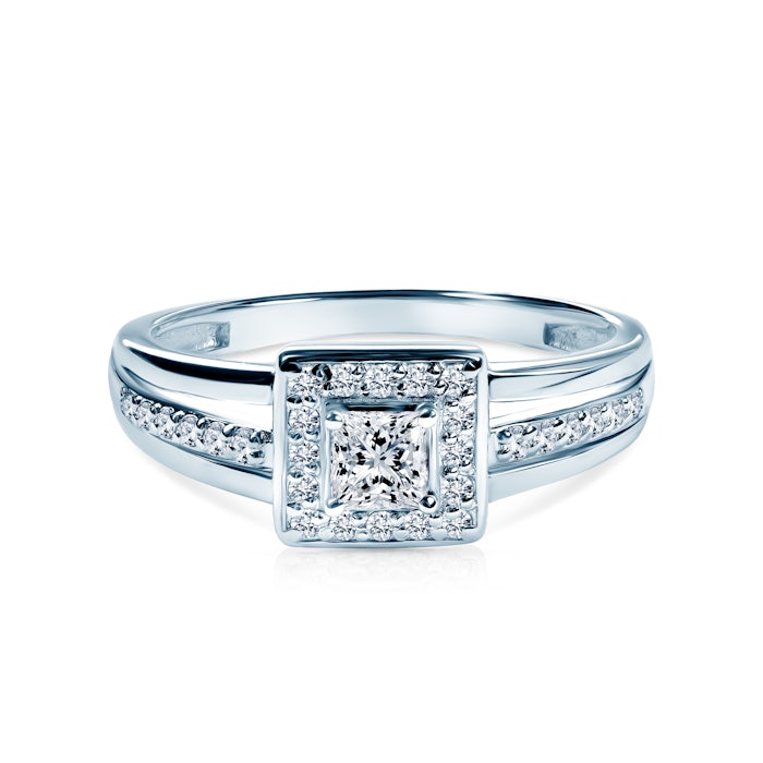 Pierścionek zaręczynowy Savicki: białe złoto, diamenty