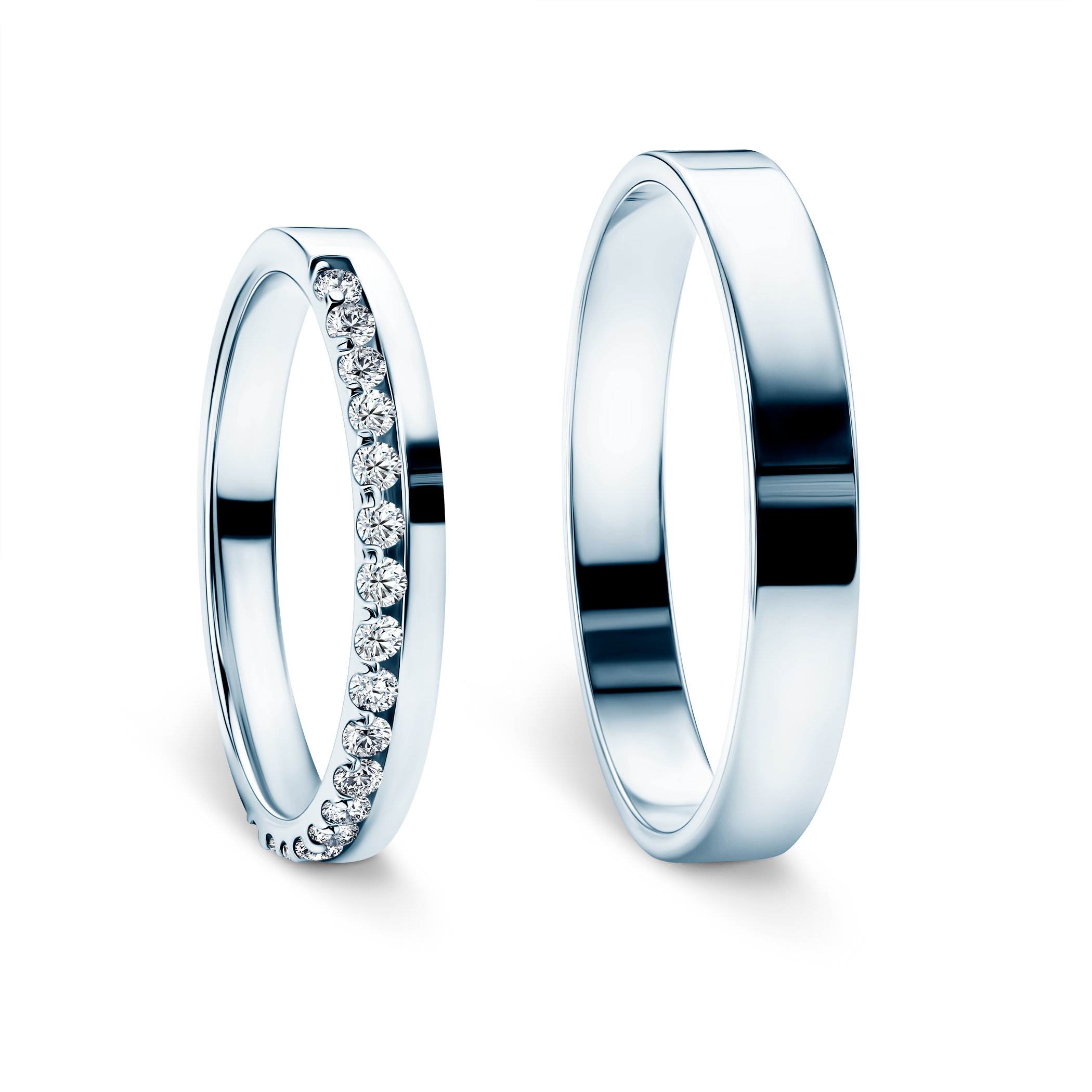 Eheringe Dream: Weißgold, Labordiamanten, flach, 3 mm