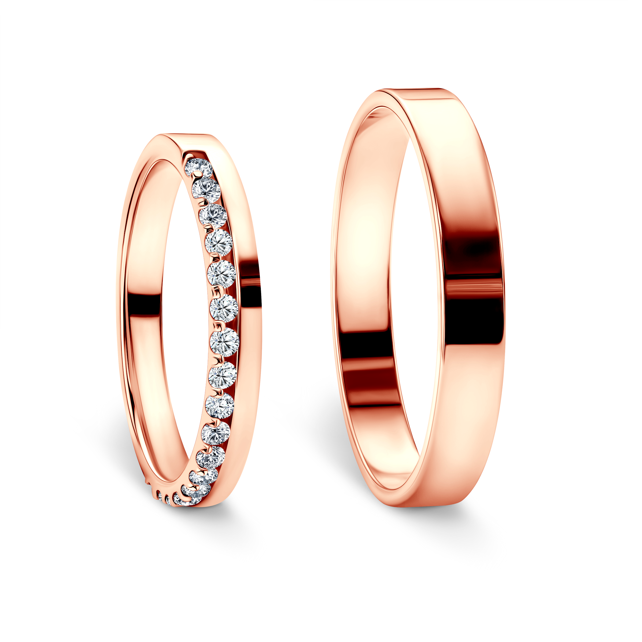Obrączki Dream: różowe złoto, diamenty laboratoryjne, płaskie, 3 mm