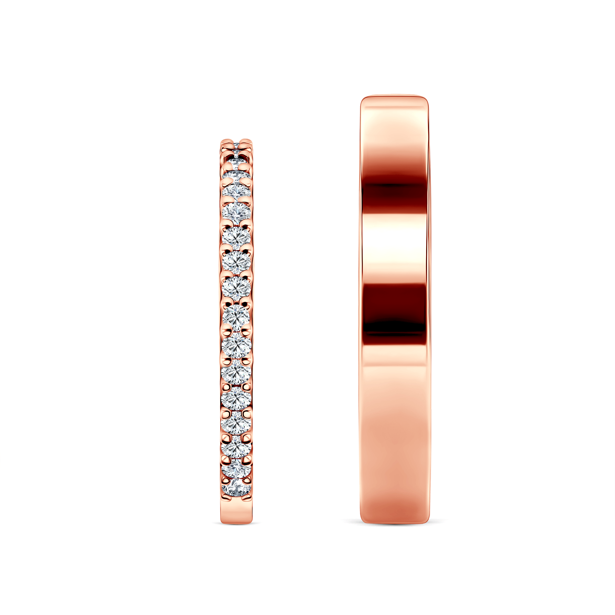 Obrączki Share Your Love: różowe złoto, diamenty laboratoryjne, płaskie, 1,5 mm i 3 mm
