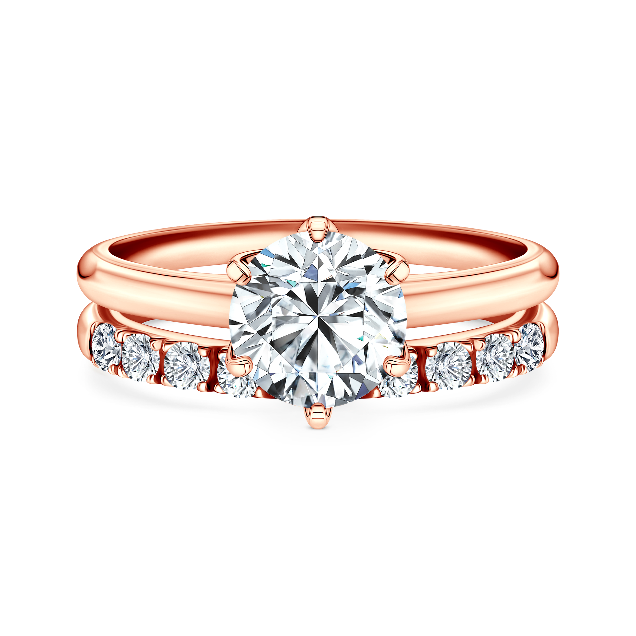 Obrączki The Journey: różowe złoto, diamenty laboratoryjne, półokrągłe, 2 mm i 3 mm