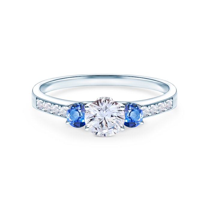 Dream Collection | Three-Stone Engagement Ring: white gold, white sapphire