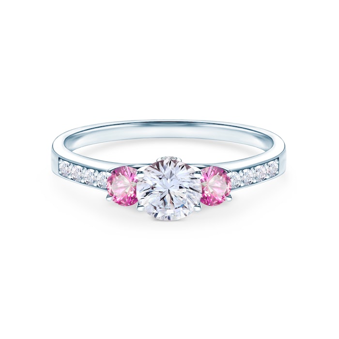 Dream Collection | Three-Stone Engagement Ring: white gold, white sapphire
