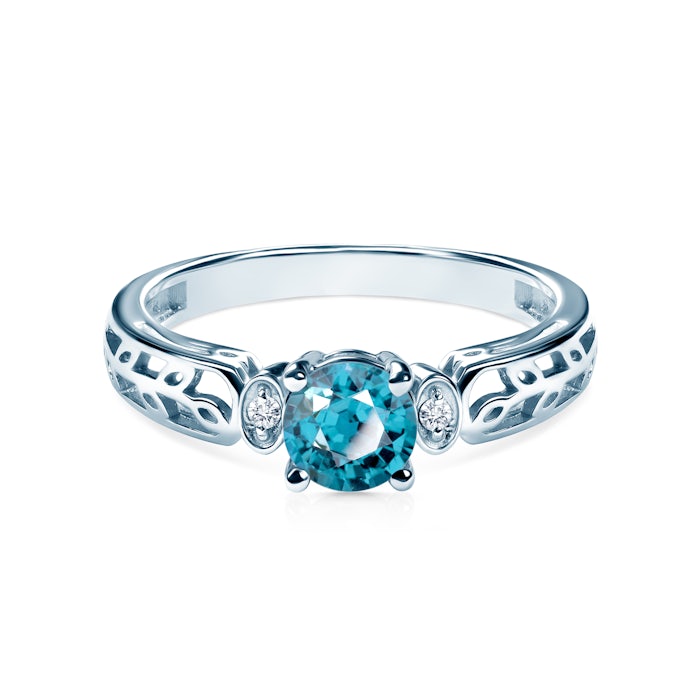 Pierścionek zaręczynowy Savicki: białe złoto, topaz, diamenty