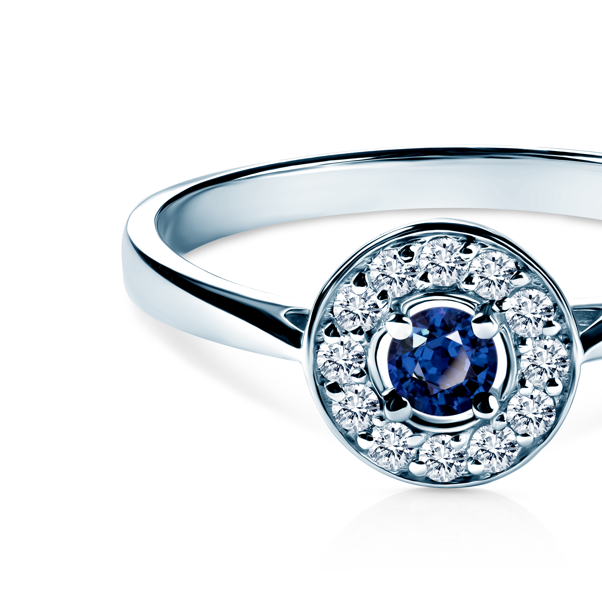 Verlobungsring Savicki: Weißgold, Saphir, Diamanten