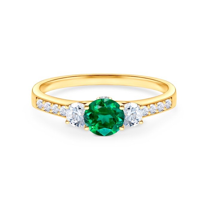 Dream Collection | Three-Stone Engagement Ring: gold, emerald