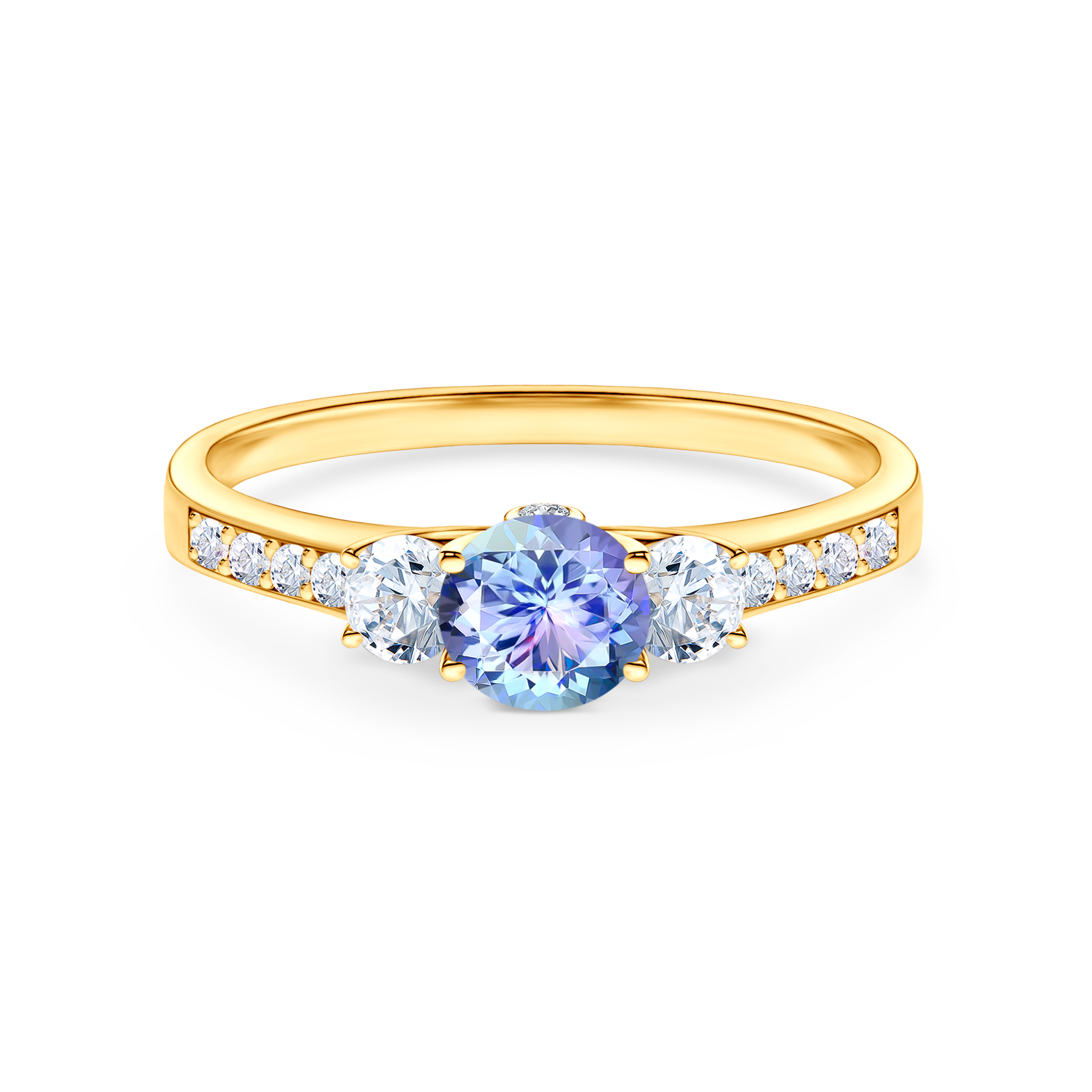 Zásnubní prsten Dream: žluté zlato, tanzanit, bílé safíry, diamanty