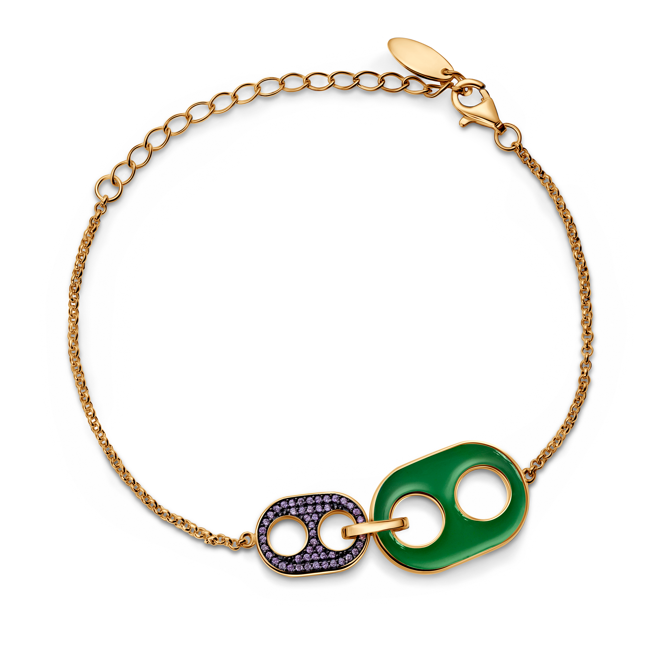 Bransoletka celebrytka srebrna pozłacana z cyrkonią 15+5cm