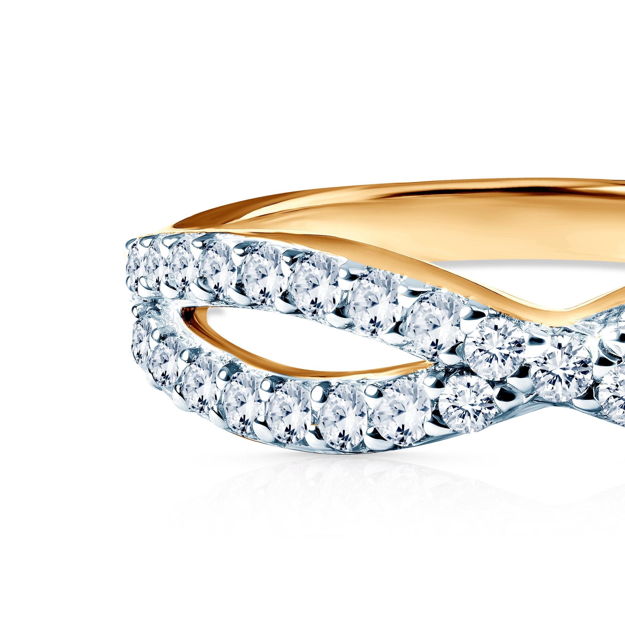 Pierścionek nieskończoność Savicki: dwukolorowe złoto, cyrkonie