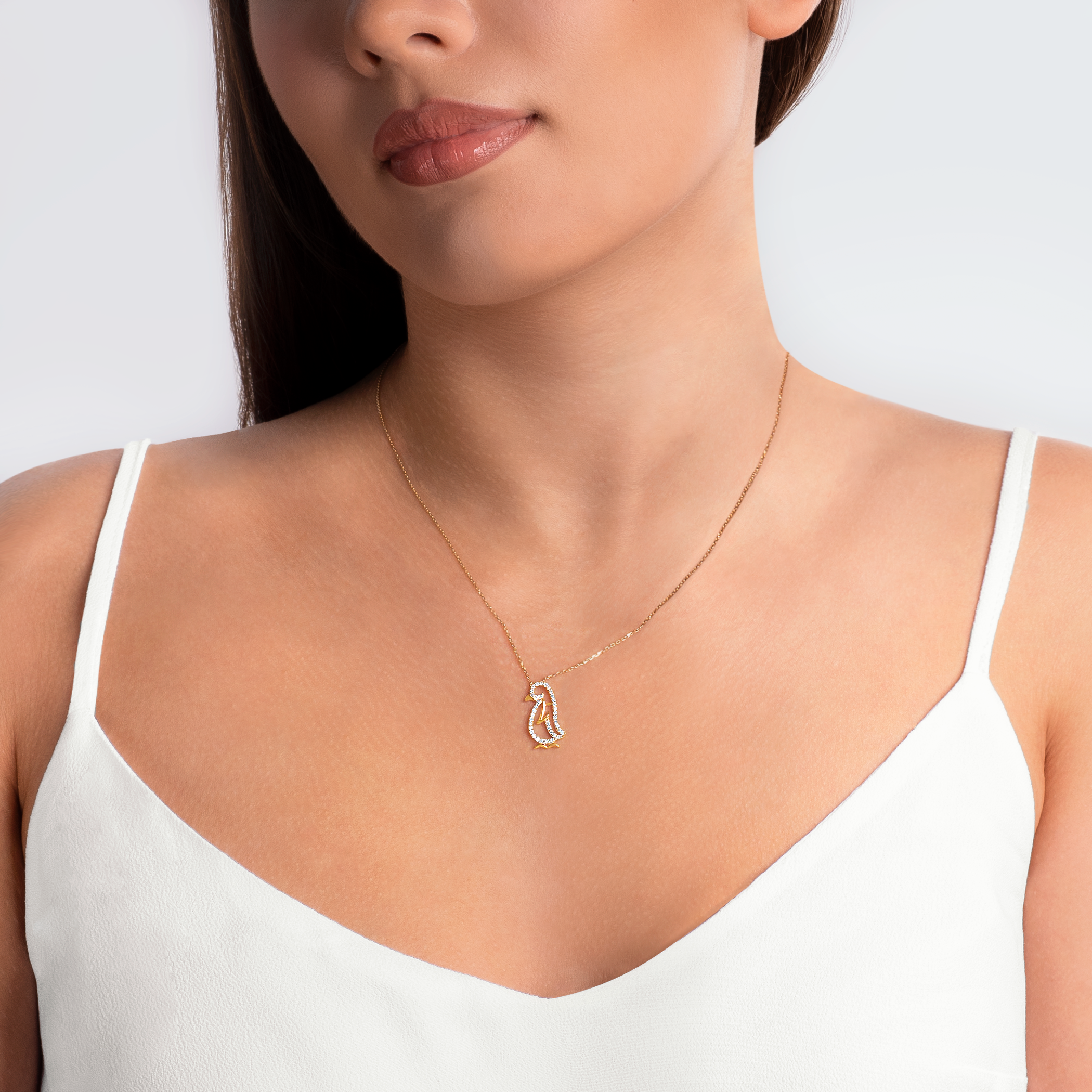 Naszyjnik pingwin Savicki: złoty, diamenty