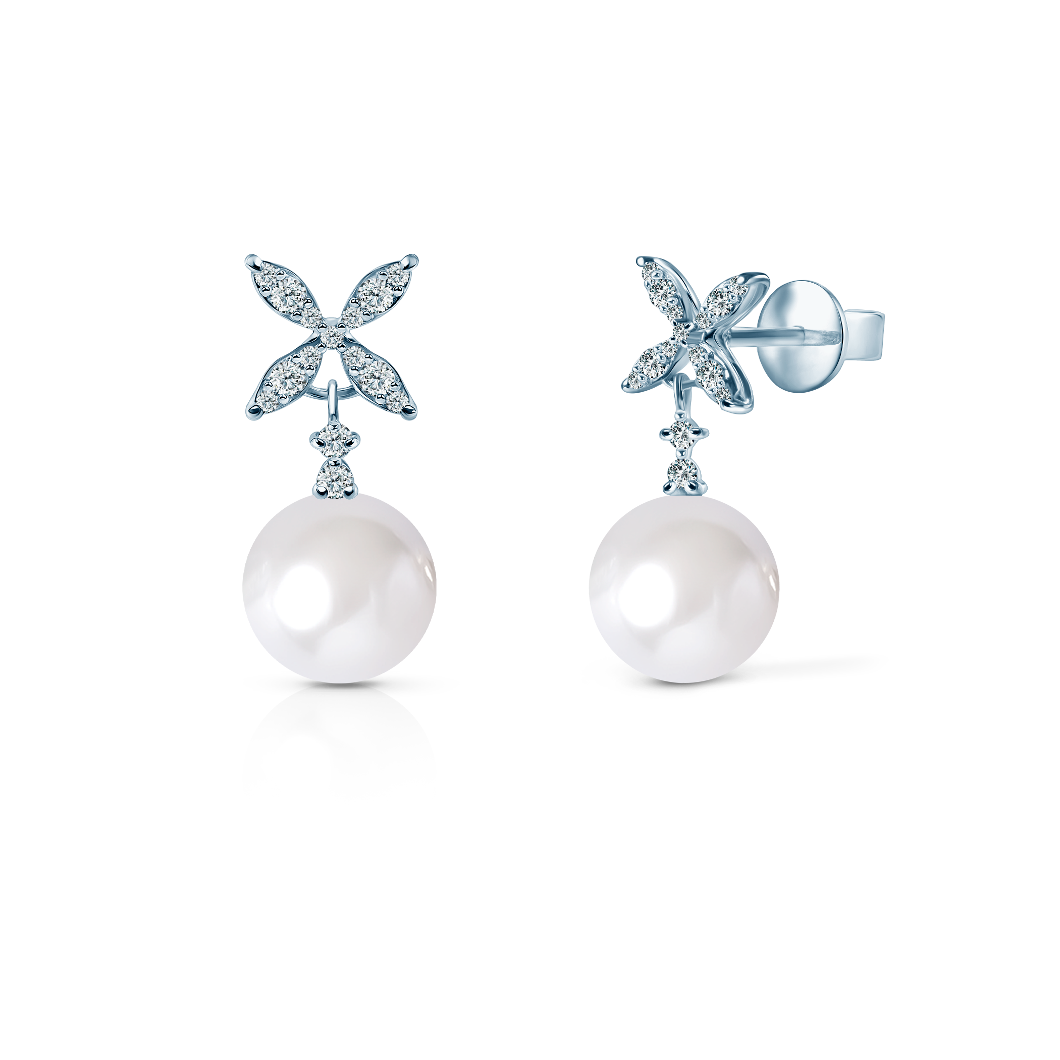 Kolczyki Savicki: białe złote, perły, diamenty