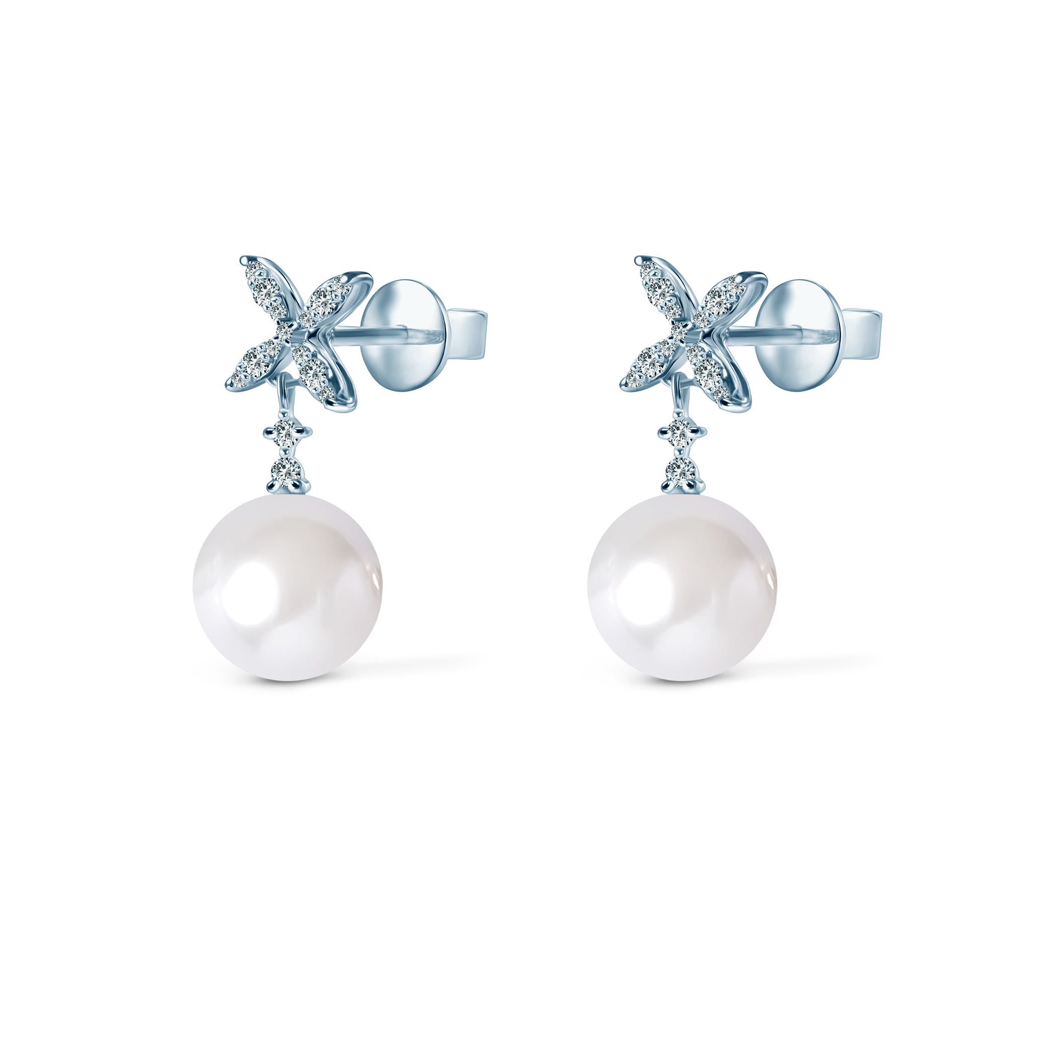 Kolczyki Savicki: białe złote, perły, diamenty