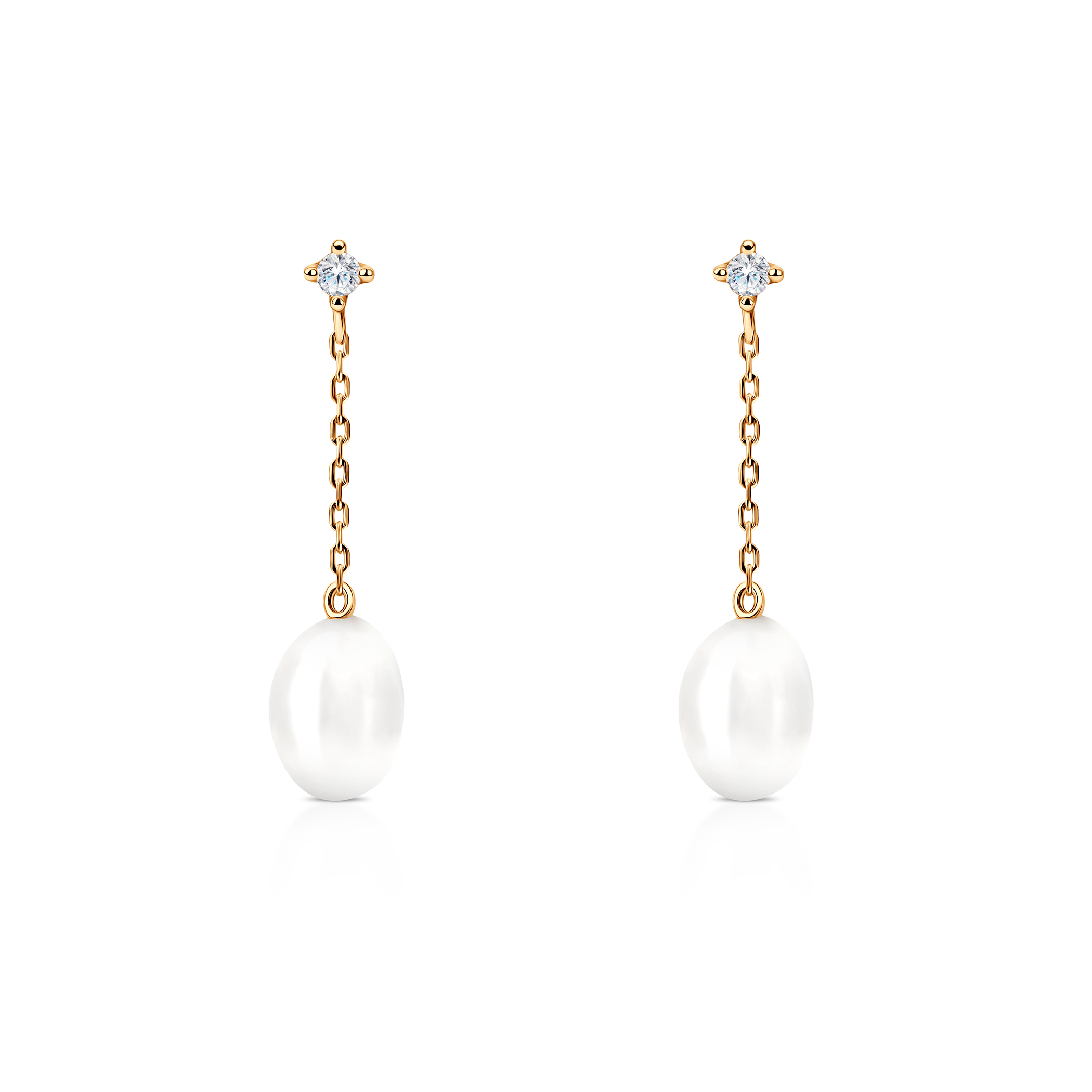 Kolczyki Célamare złote, perły, białe szafiry