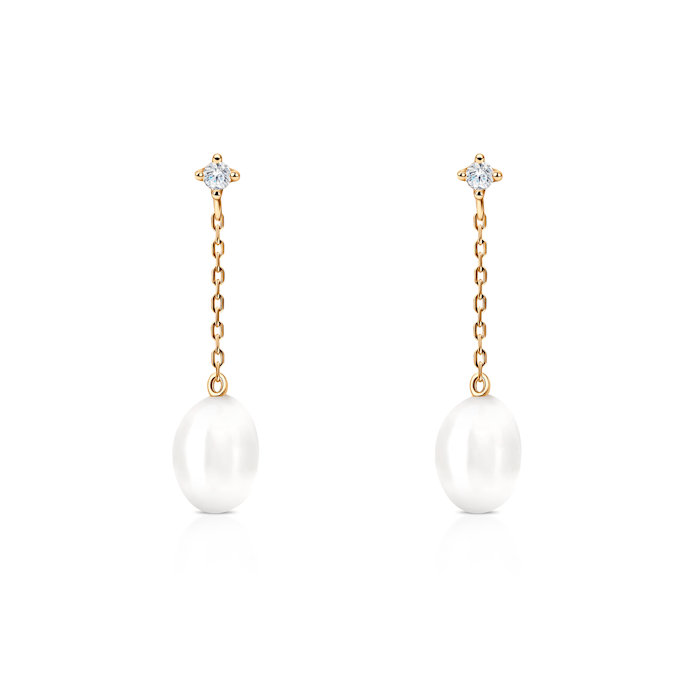 Earrings Célamare: gold, pearls, white sapphires
