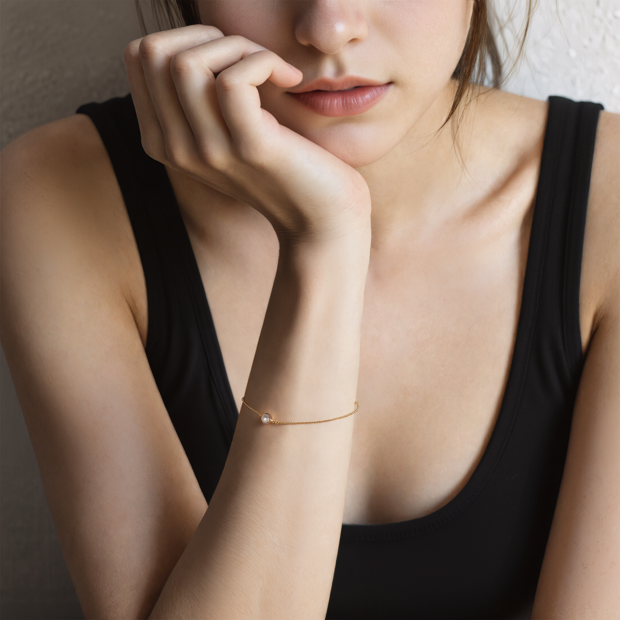 Bransoletka celebrytka złota 585 z perłą 18cm