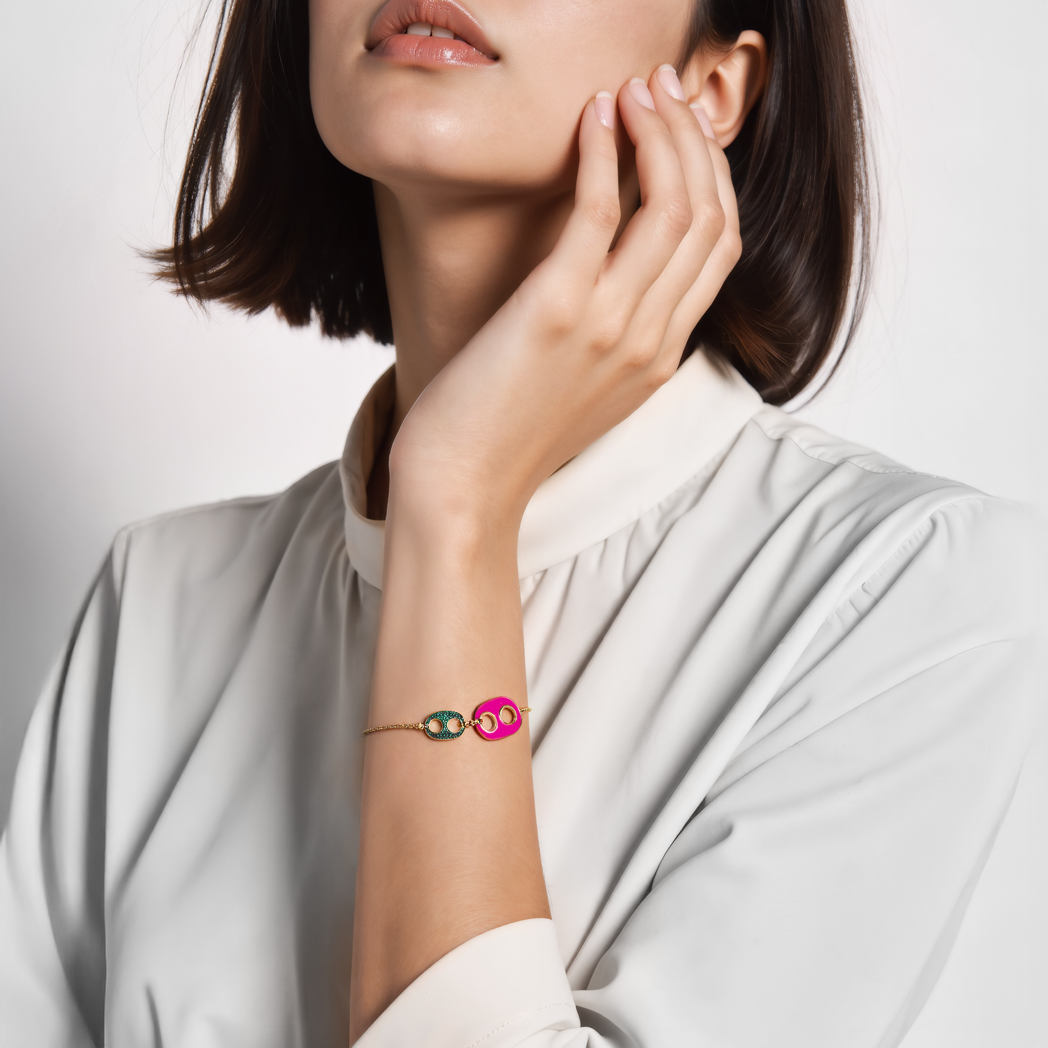 Bransoletka celebrytka srebrna pozłacana z cyrkonią 15+5cm