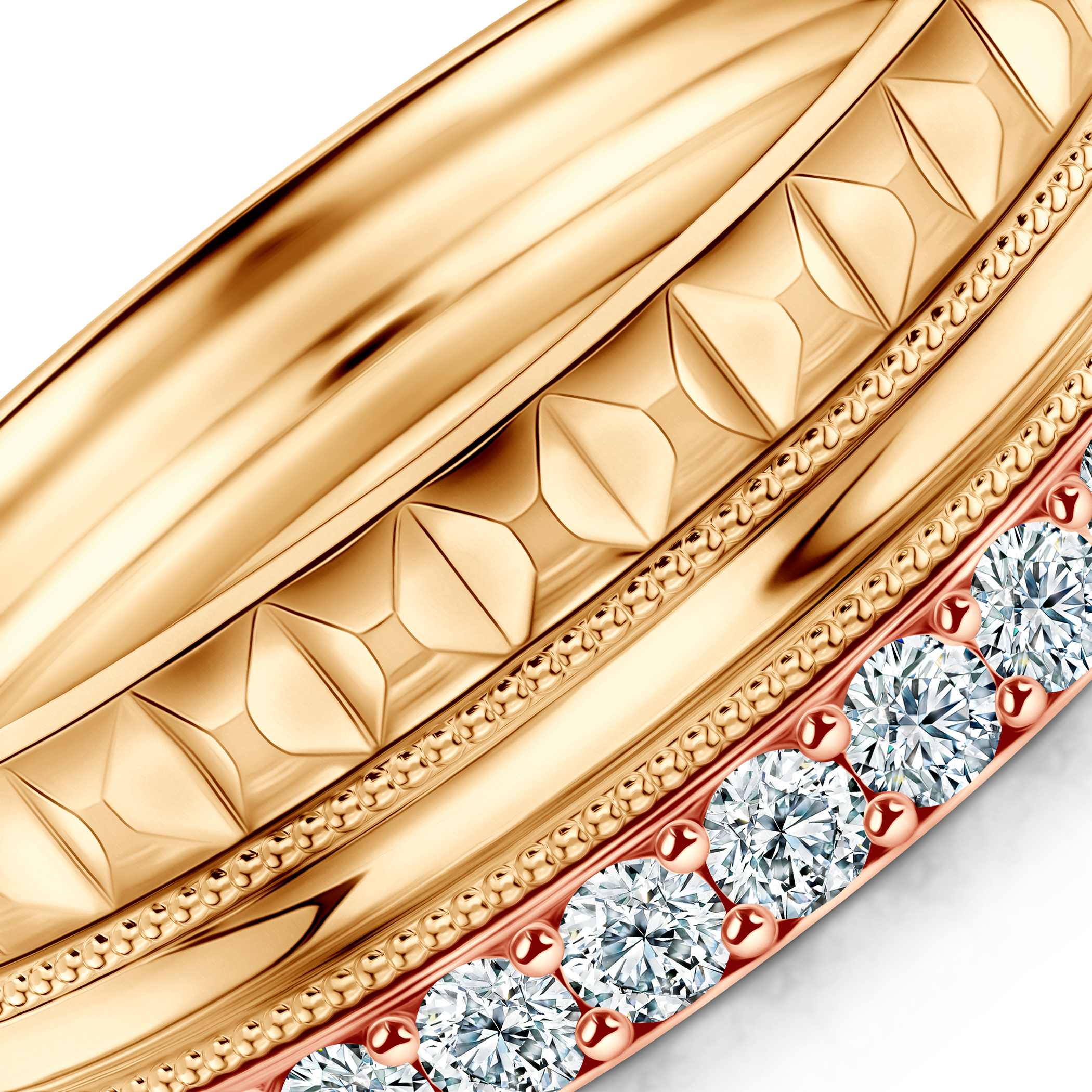 Pierścionki Symphony zestaw: złoty, dwukolorowy, diamenty laboratoryjne