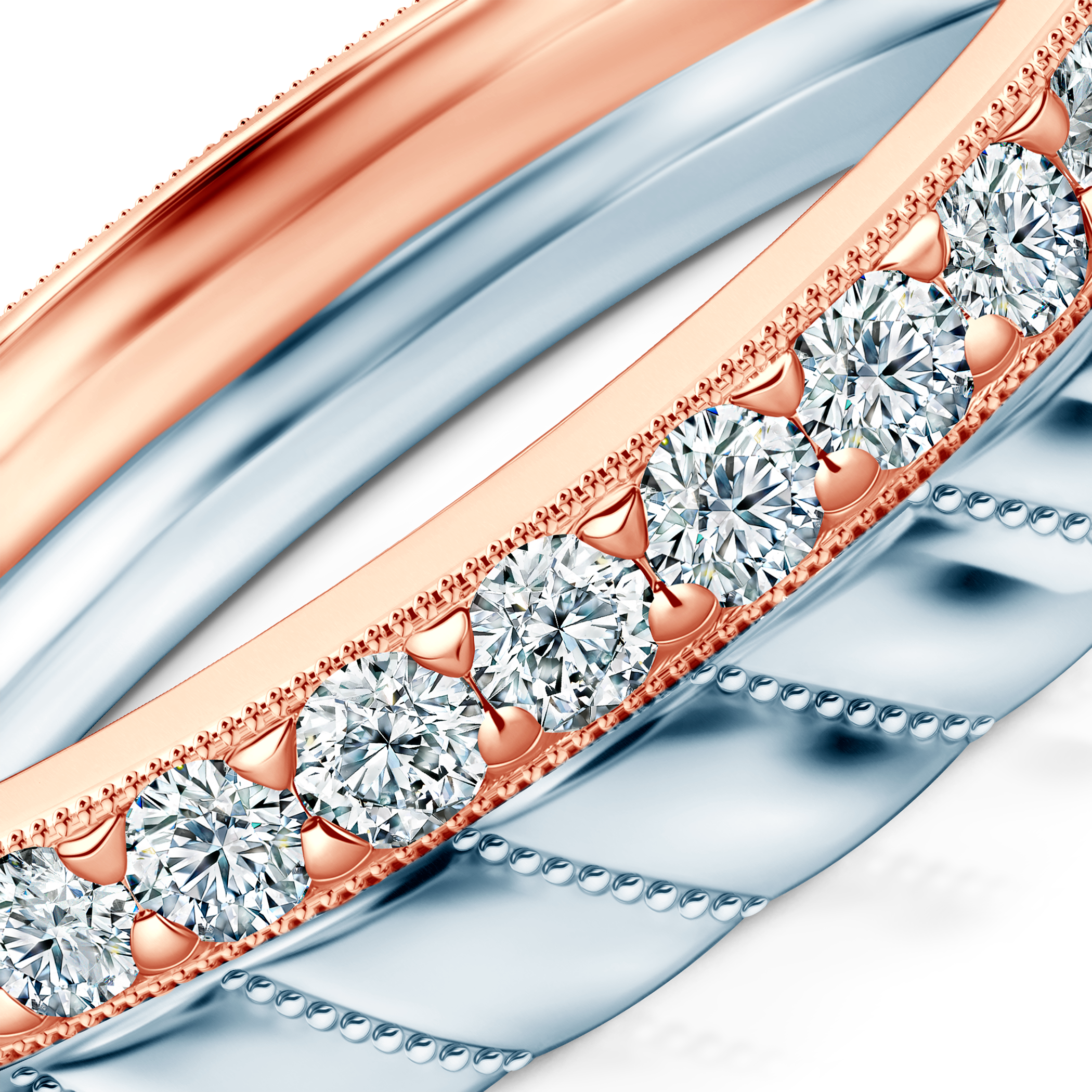 Pierścionki Symphony zestaw: złoty, dwukolorowy, diamenty laboratoryjne