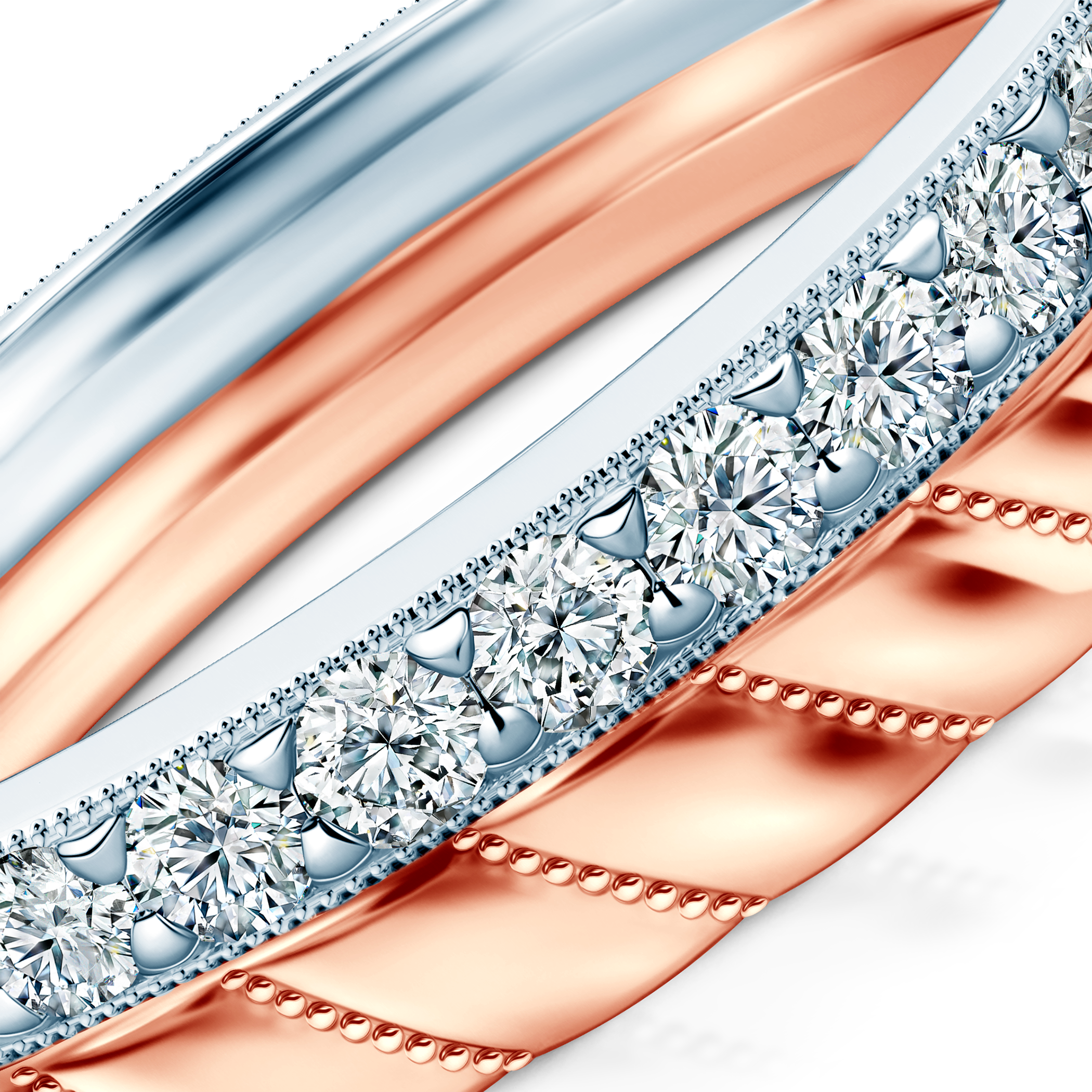 Pierścionki Symphony zestaw: złoty, dwukolorowy, diamenty laboratoryjne