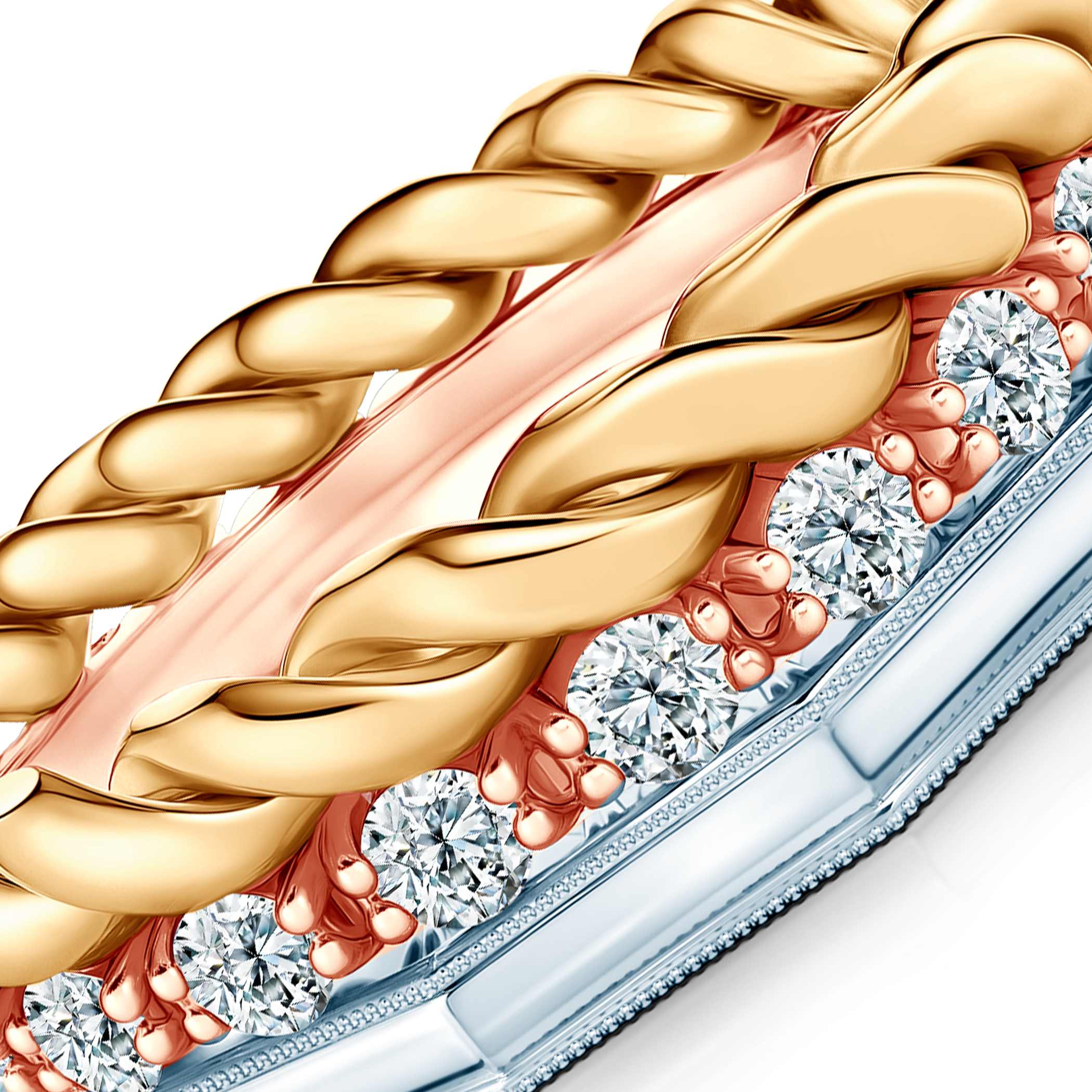Pierścionki Symphony zestaw: złoty, trzykolorowy, diamenty