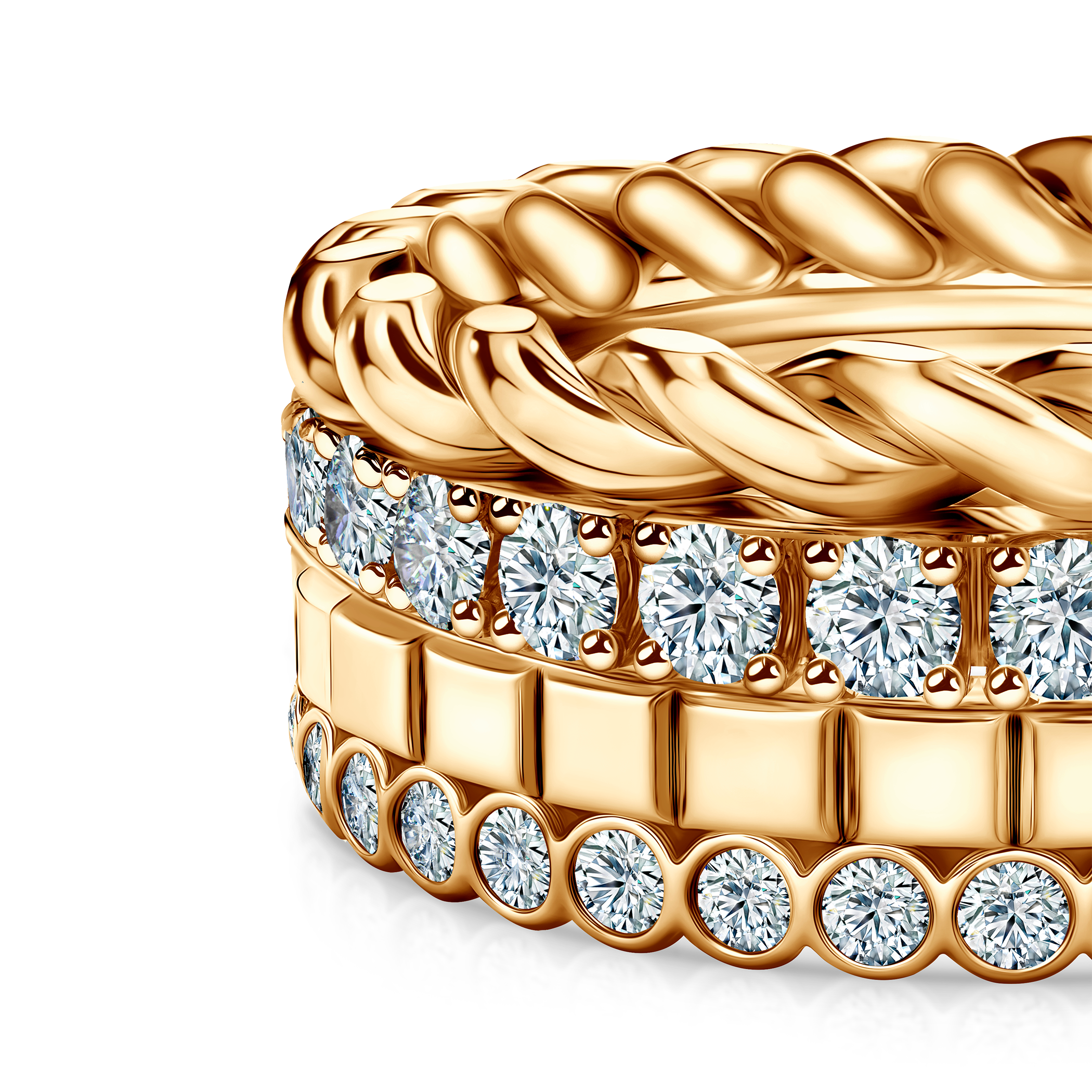 Pierścionki Symphony zestaw: złoty, diamenty laboratoryjne