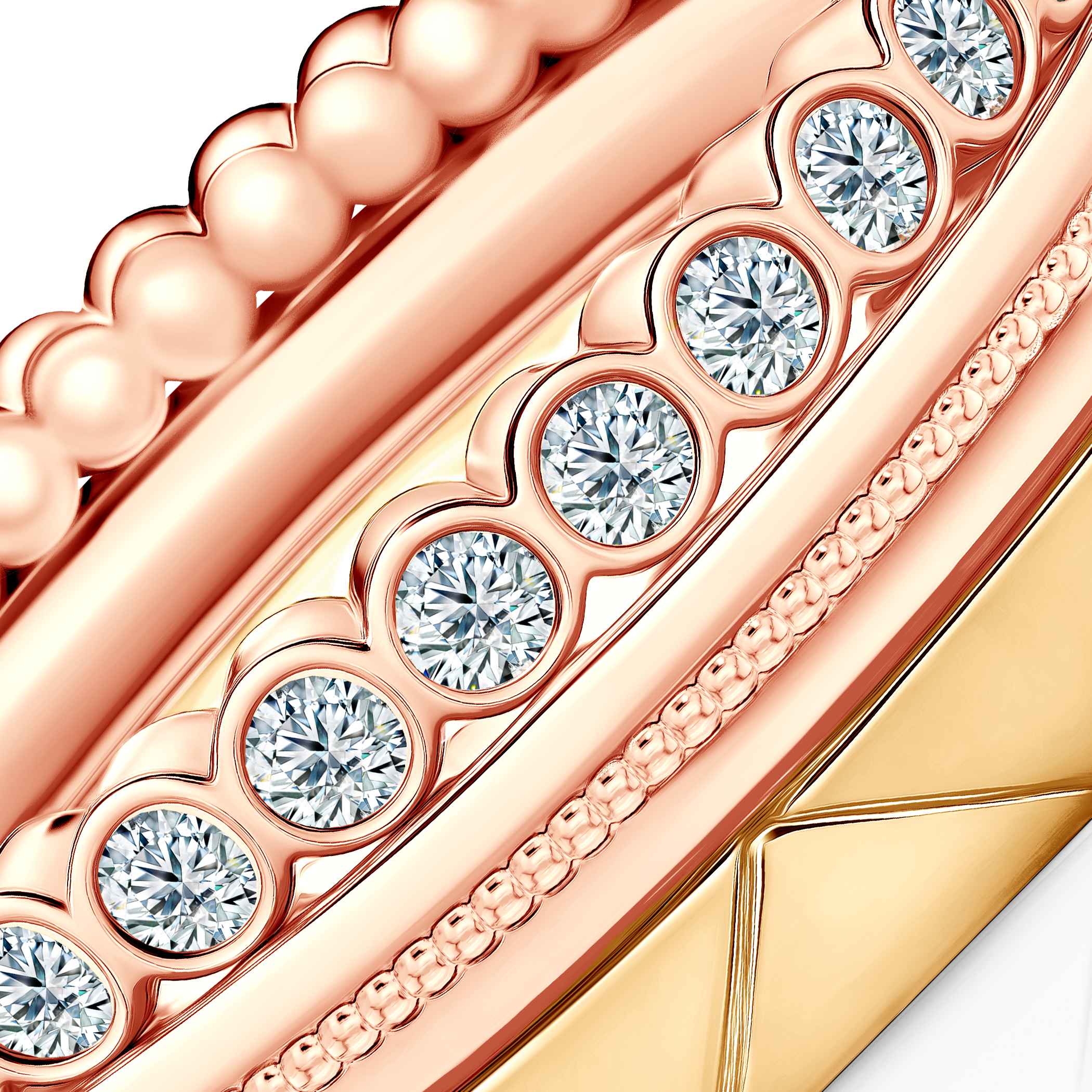 Pierścionki Symphony zestaw: złoty, diamenty