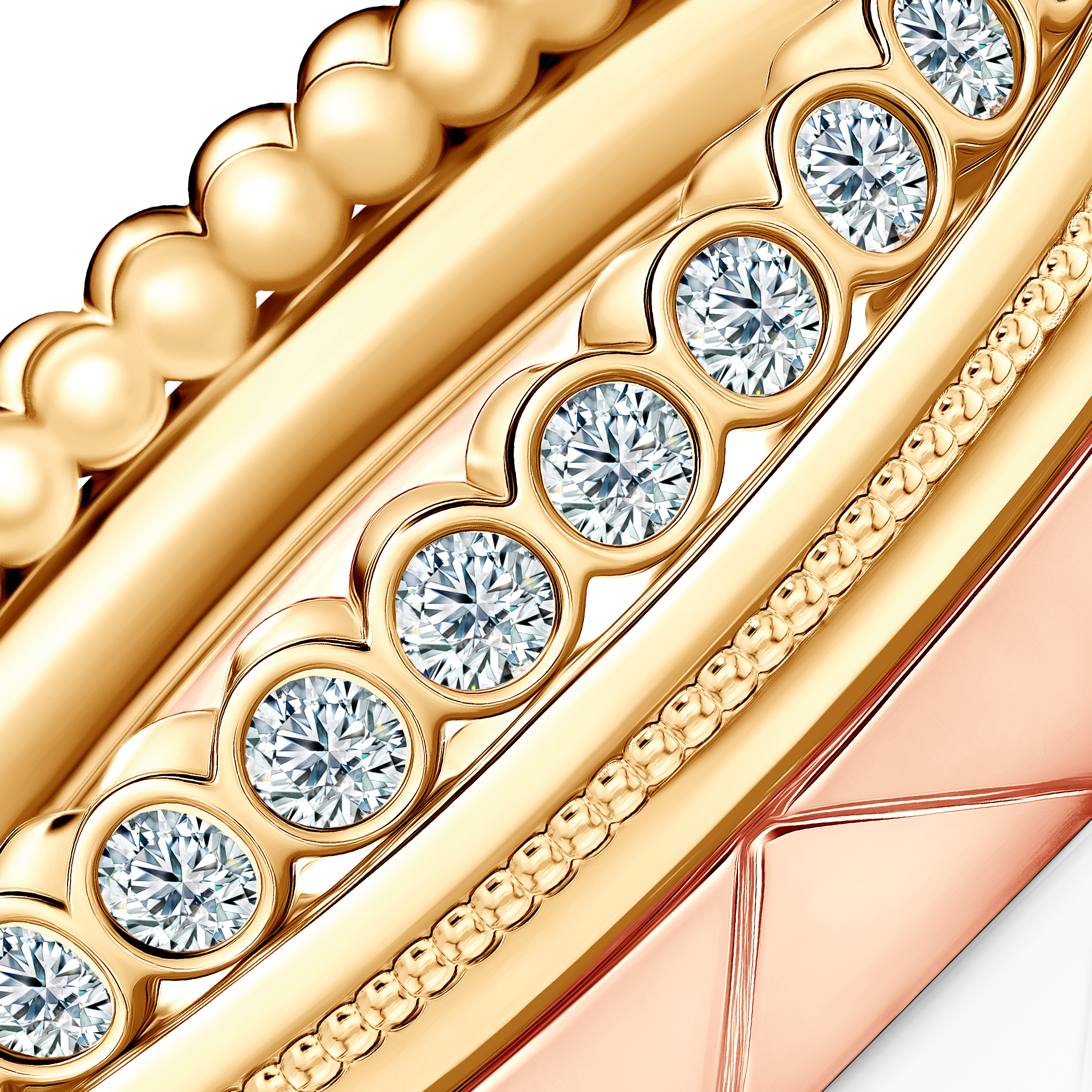 Pierścionki Symphony zestaw: złoty, diamenty laboratoryjne