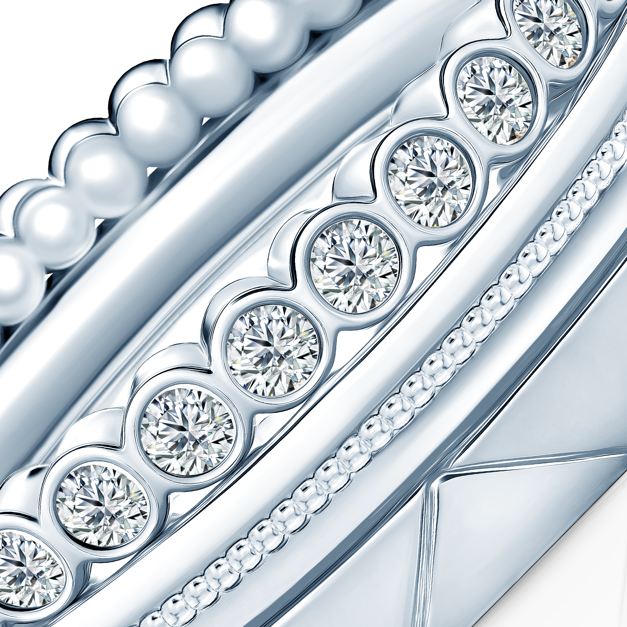 Pierścionki Symphony zestaw: złoty, diamenty laboratoryjne