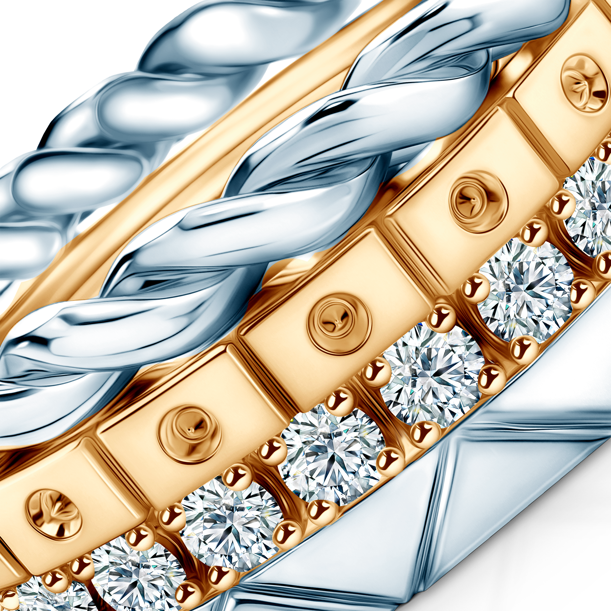 Pierścionki Symphony zestaw: złoty, diamenty laboratoryjne