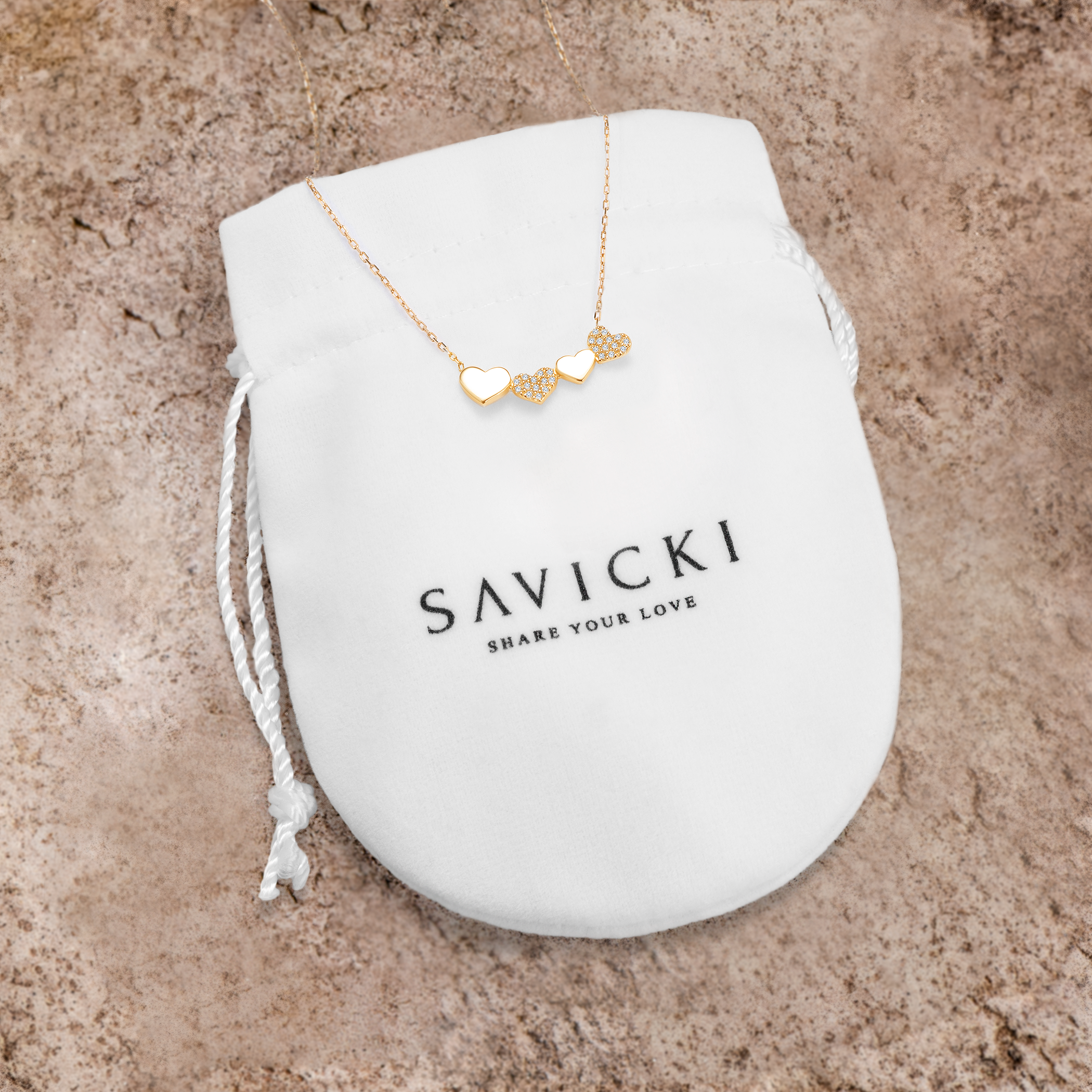 Halskette Savicki Herzen: Gold, Diamanten