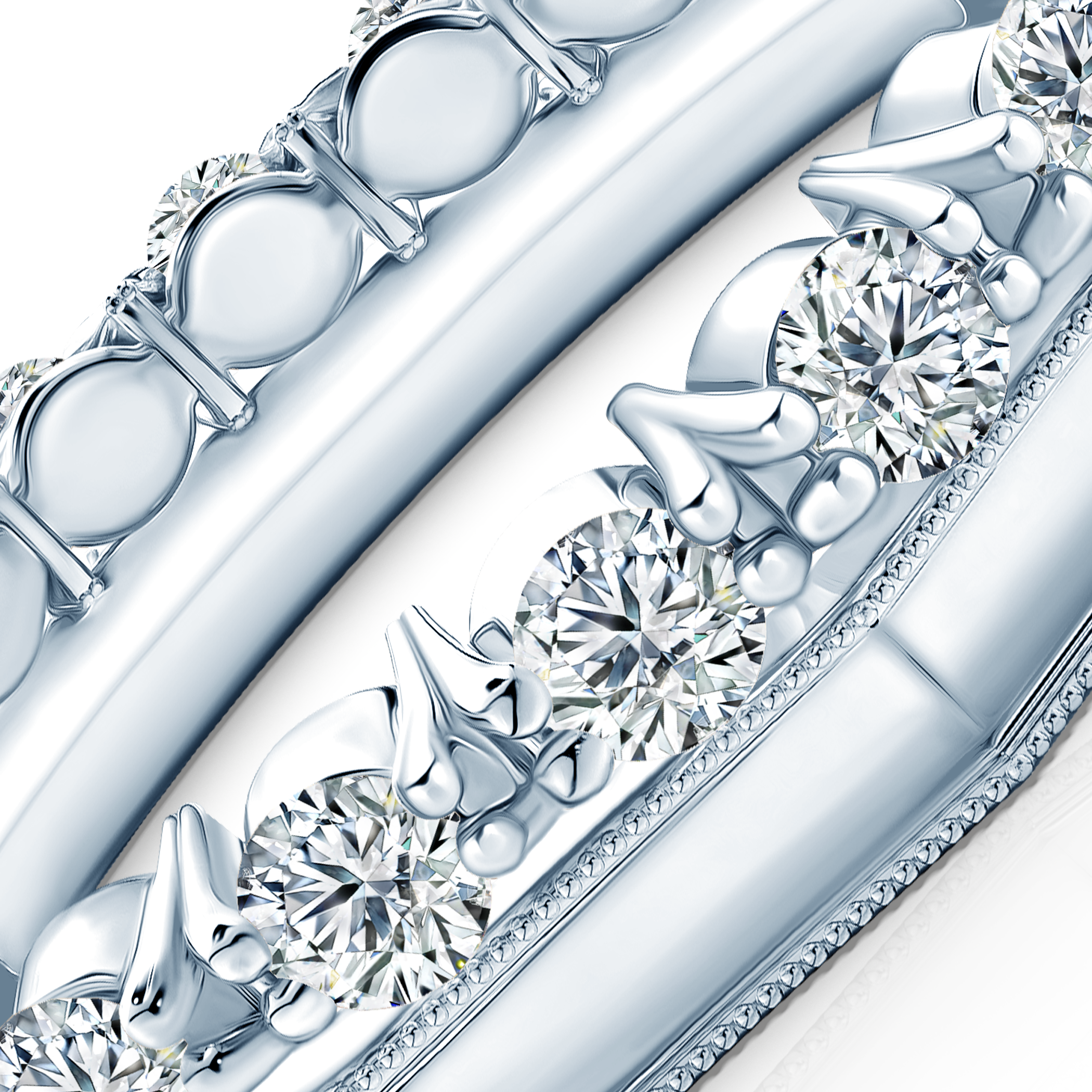 Pierścionki Symphony zestaw: srebrny, diamenty laboratoryjne