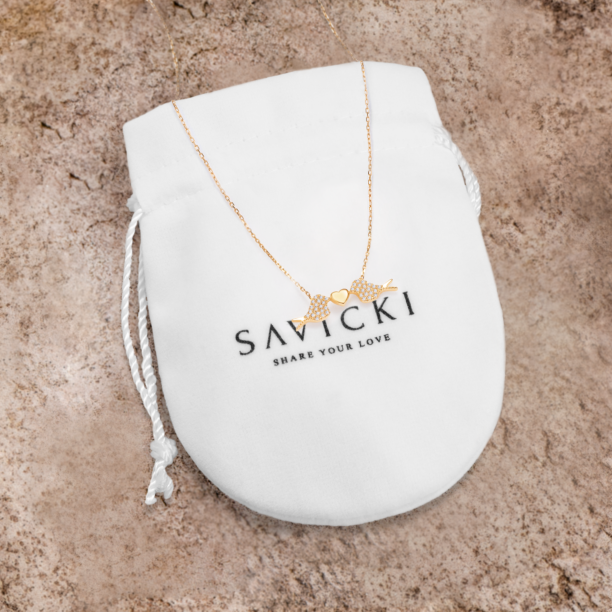 Halskette Savicki Vogel Herz: Gold, Diamanten