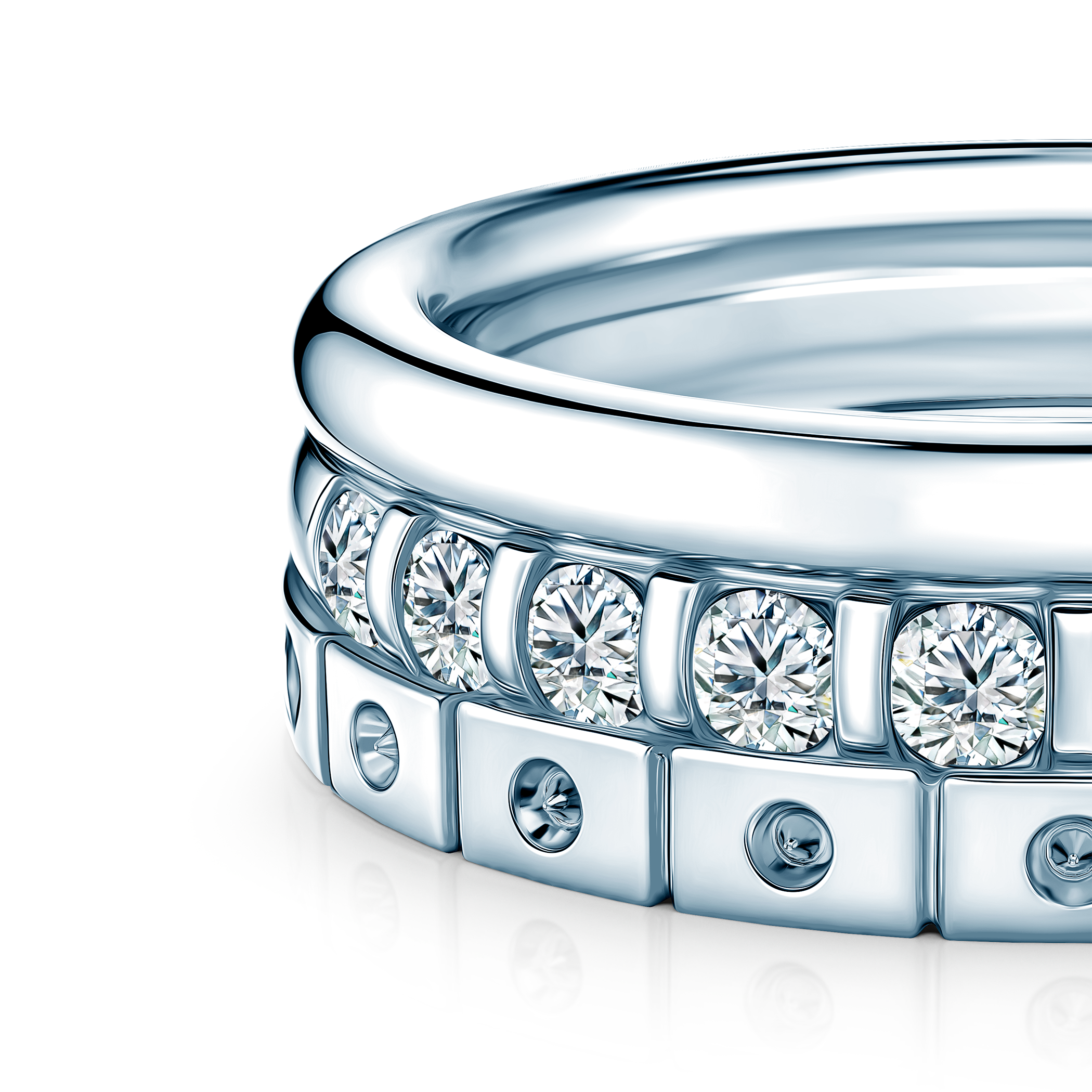 Pierścionki Symphony zestaw: srebrny, diamenty laboratoryjne