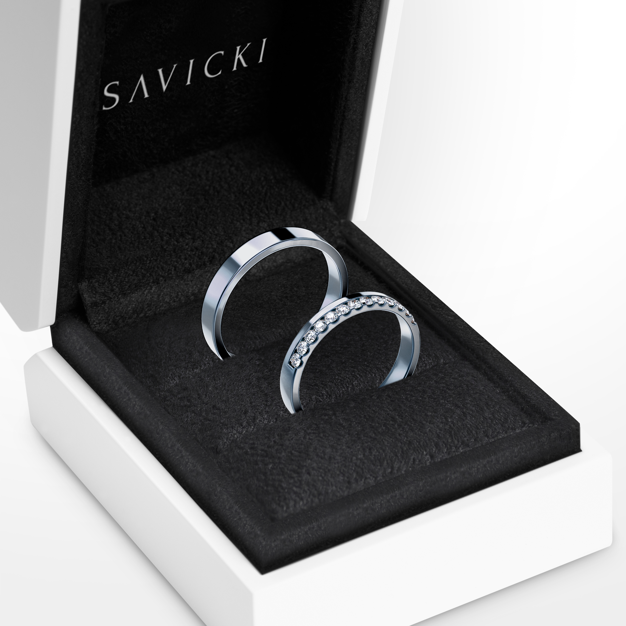 Obrączki Dream: białe złoto, diamenty, płaskie, 3 mm - 6